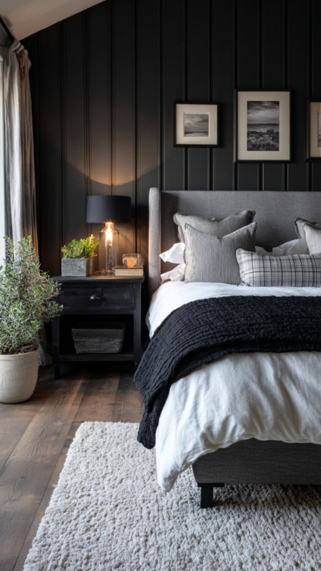 10. Black Primary Bedroom with Bold Modernity