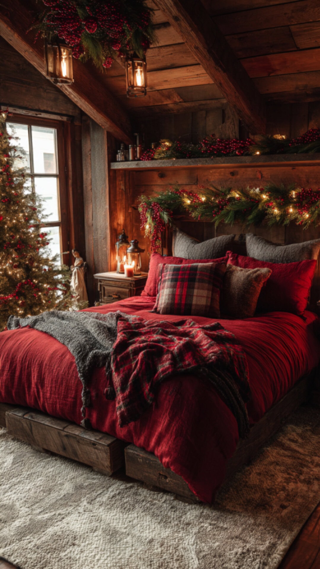 10. Red Christmas Decor for the Bedroom