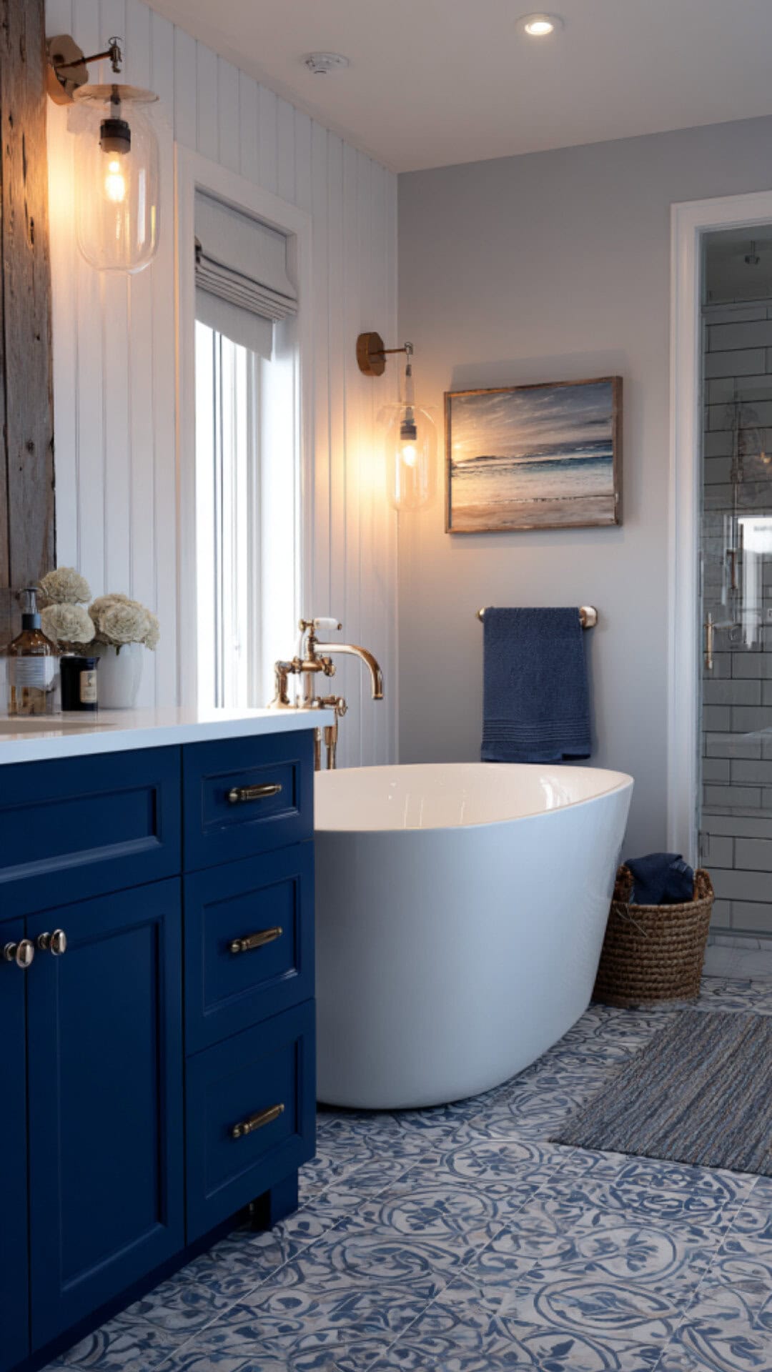 10. Beach-Inspired Retro Bathroom with Coastal Charm