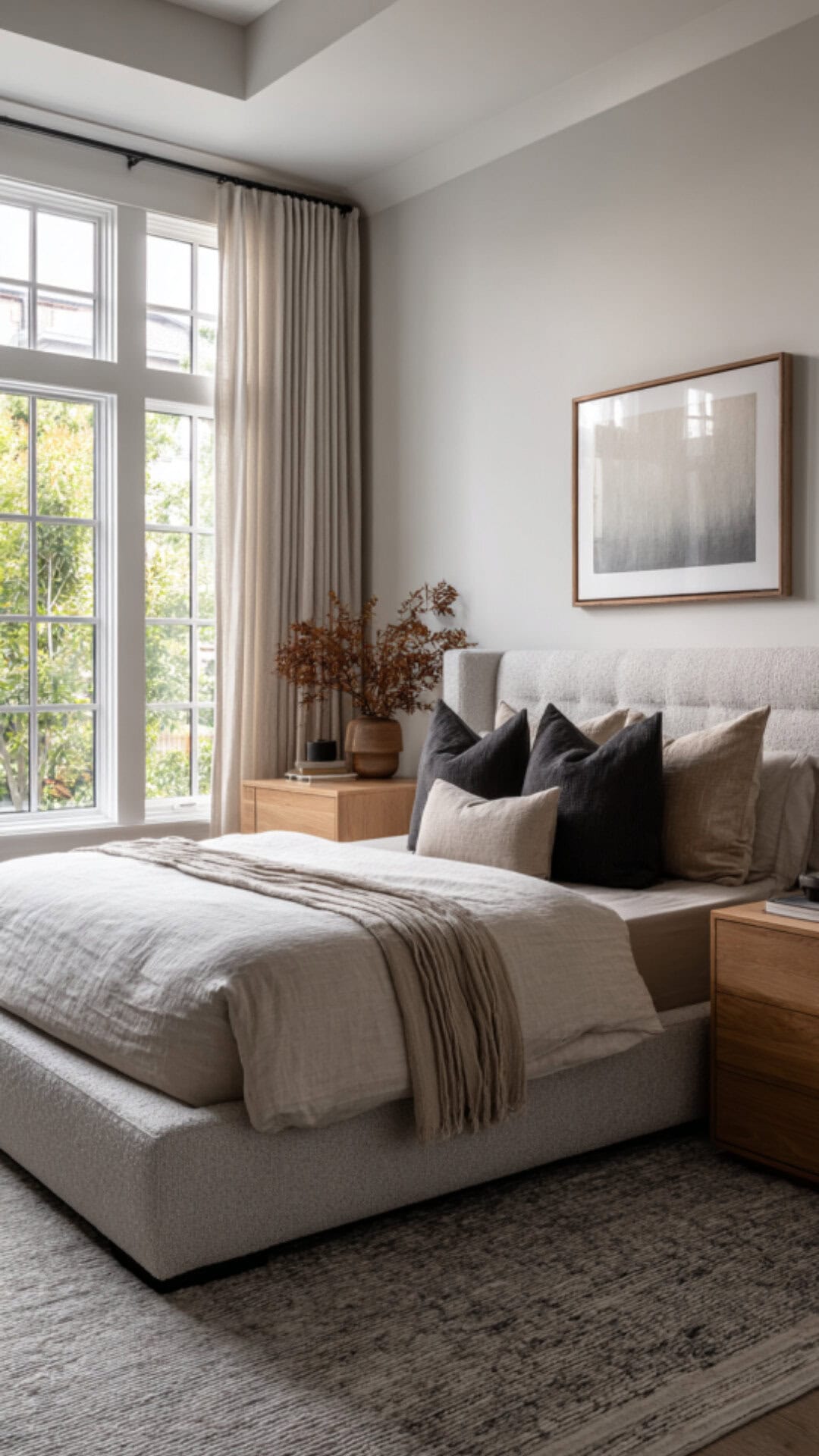 10. Aesthetic Modern Warm Bedroom with Sleek Coziness