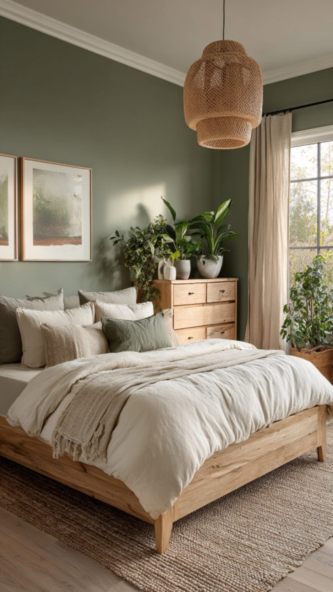 10. Green Bedroom Design with Organic Style