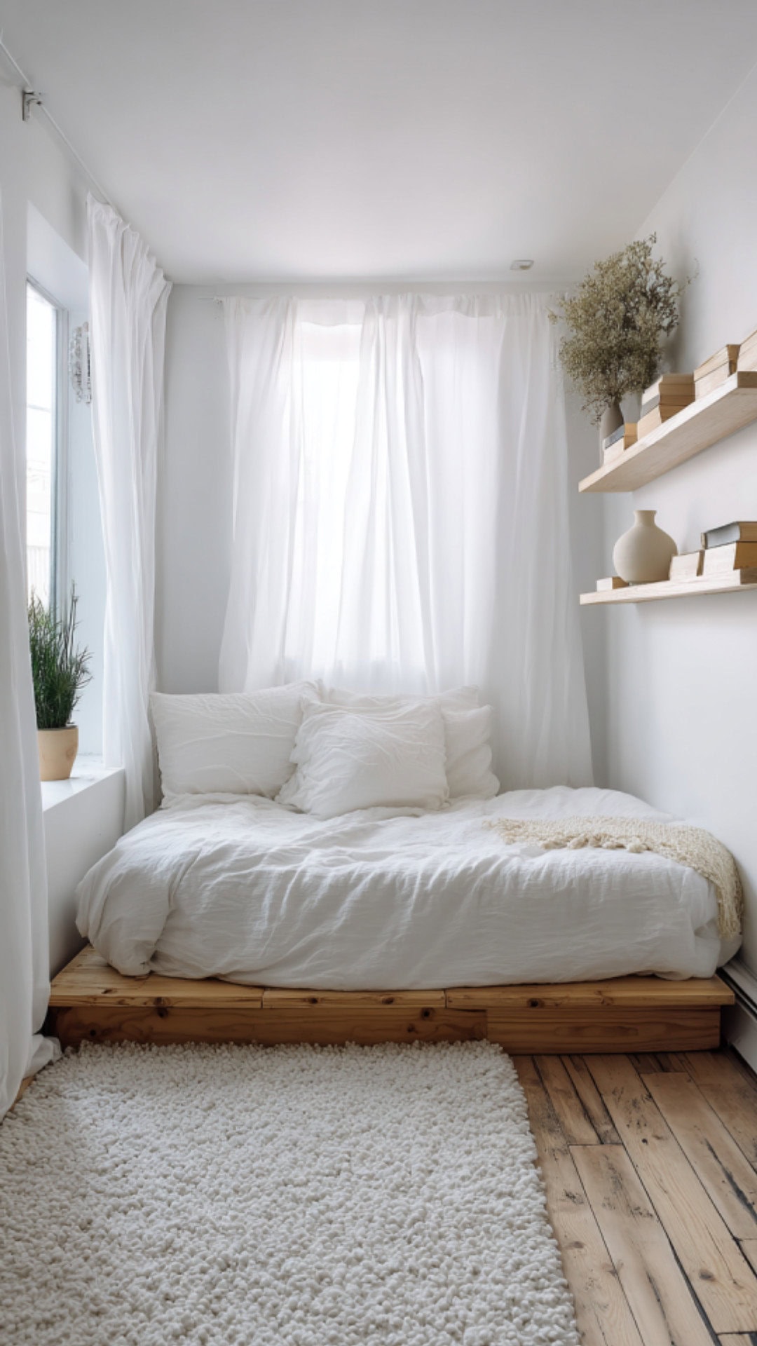 10. White Tiny Bedroom with Fresh Lightness