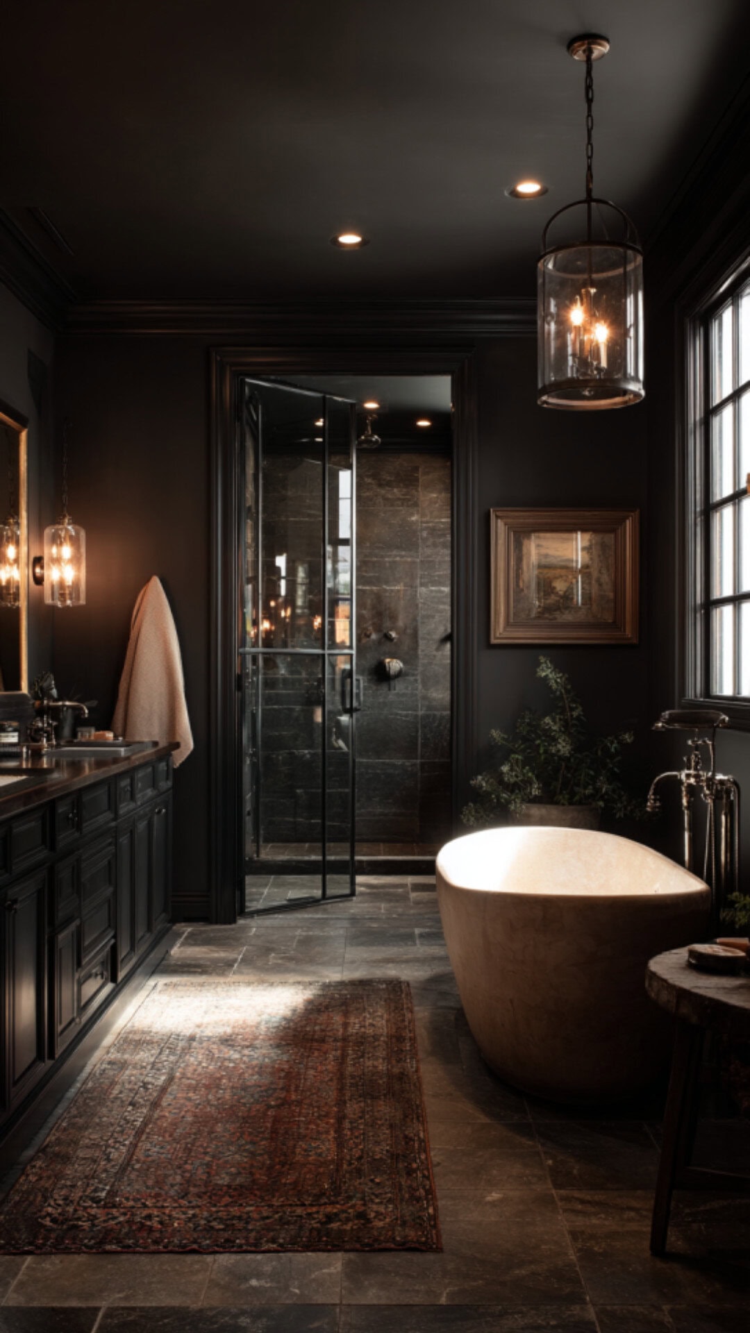 10. Dark Bathroom Decoration with Moody Sophistication