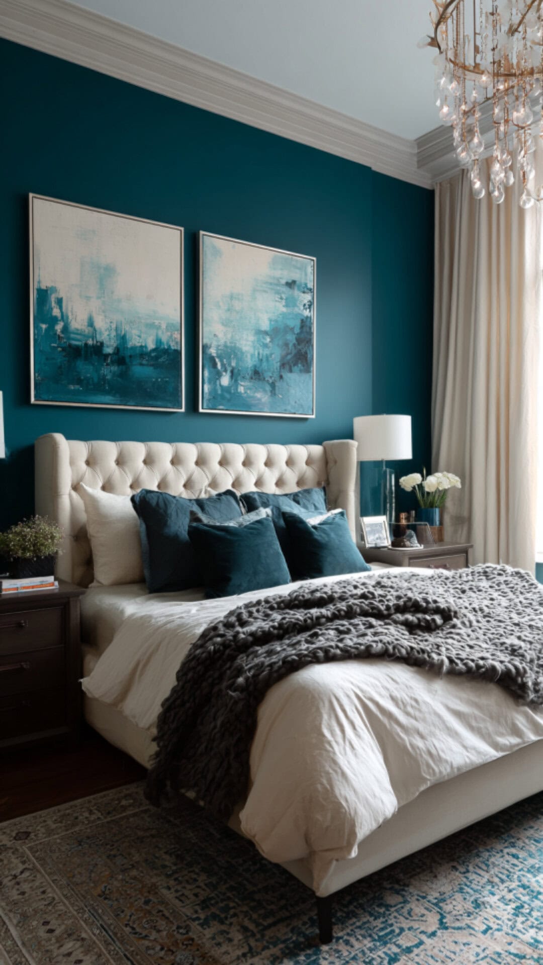 11. Teal Bedroom Accent Wall with Vibrant Sophistication