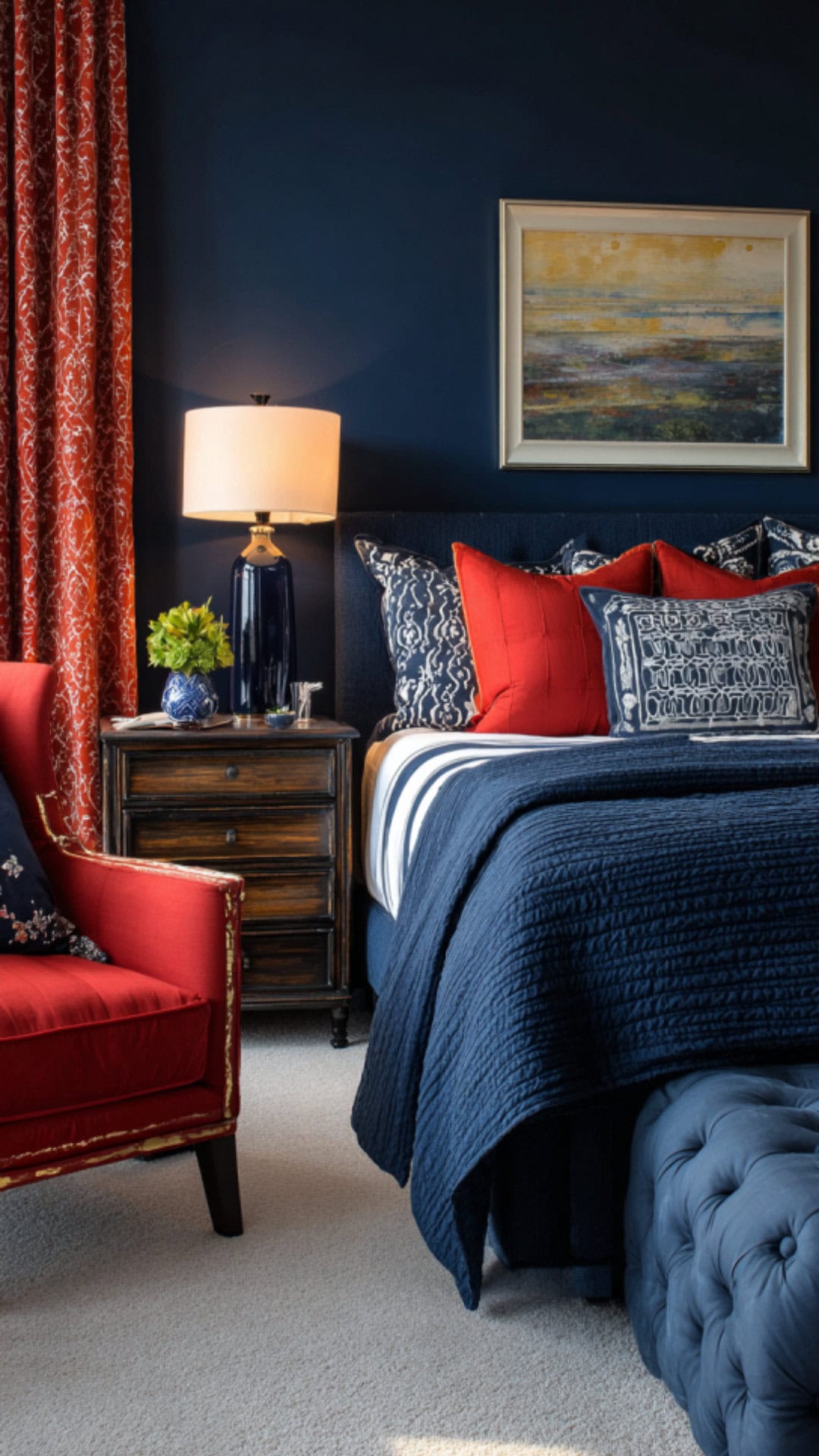 11. Navy Blue Bedroom for Men with Striking Depth