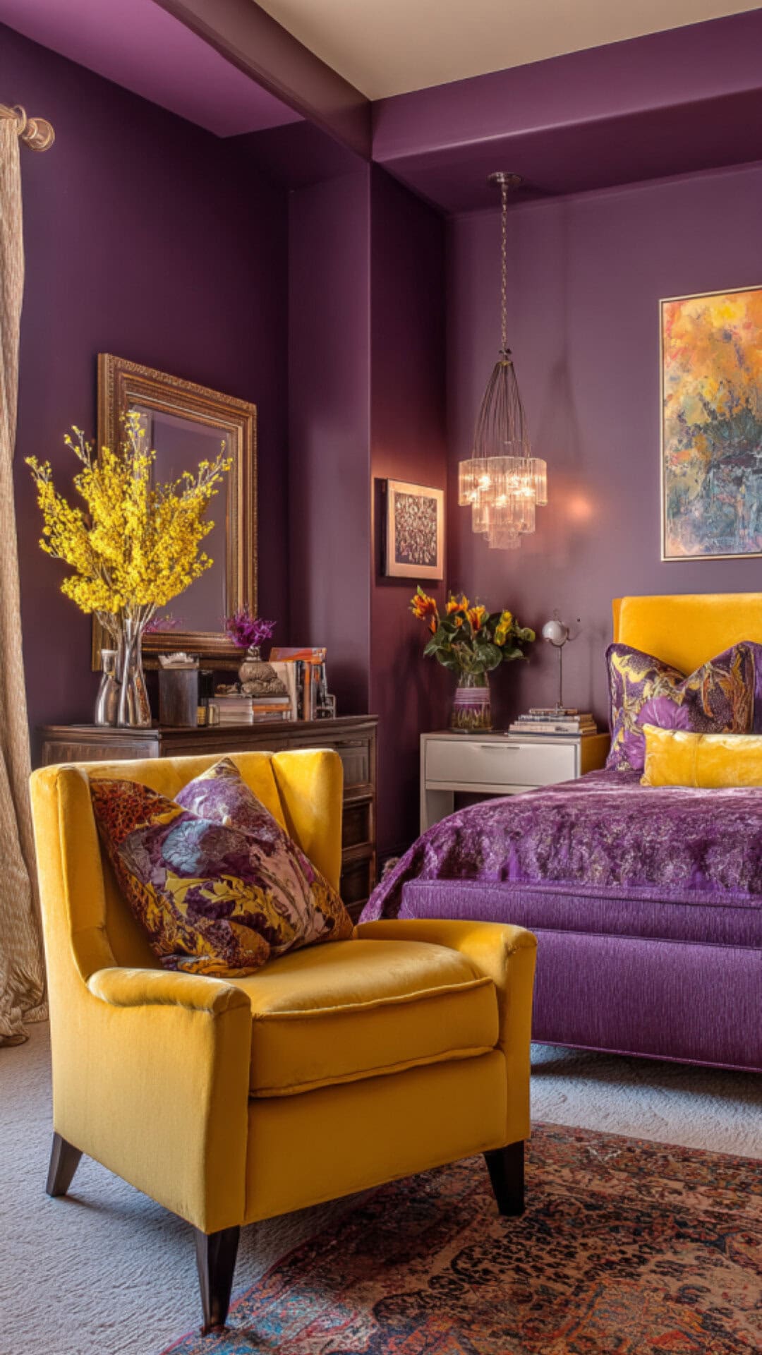 11. Purple and Yellow Bedroom with Bold Character