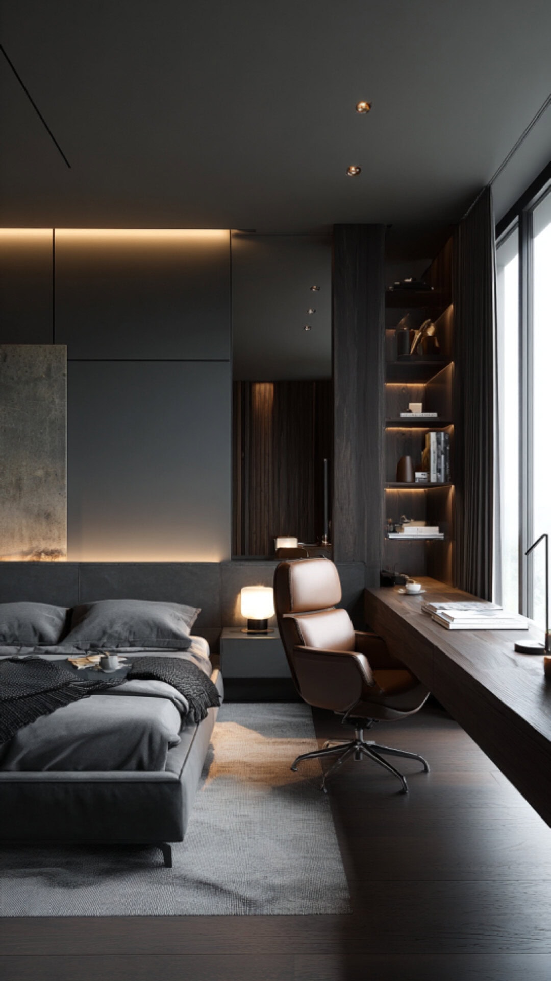 11. Minimalist Dark Bedroom with Clean Sophistication