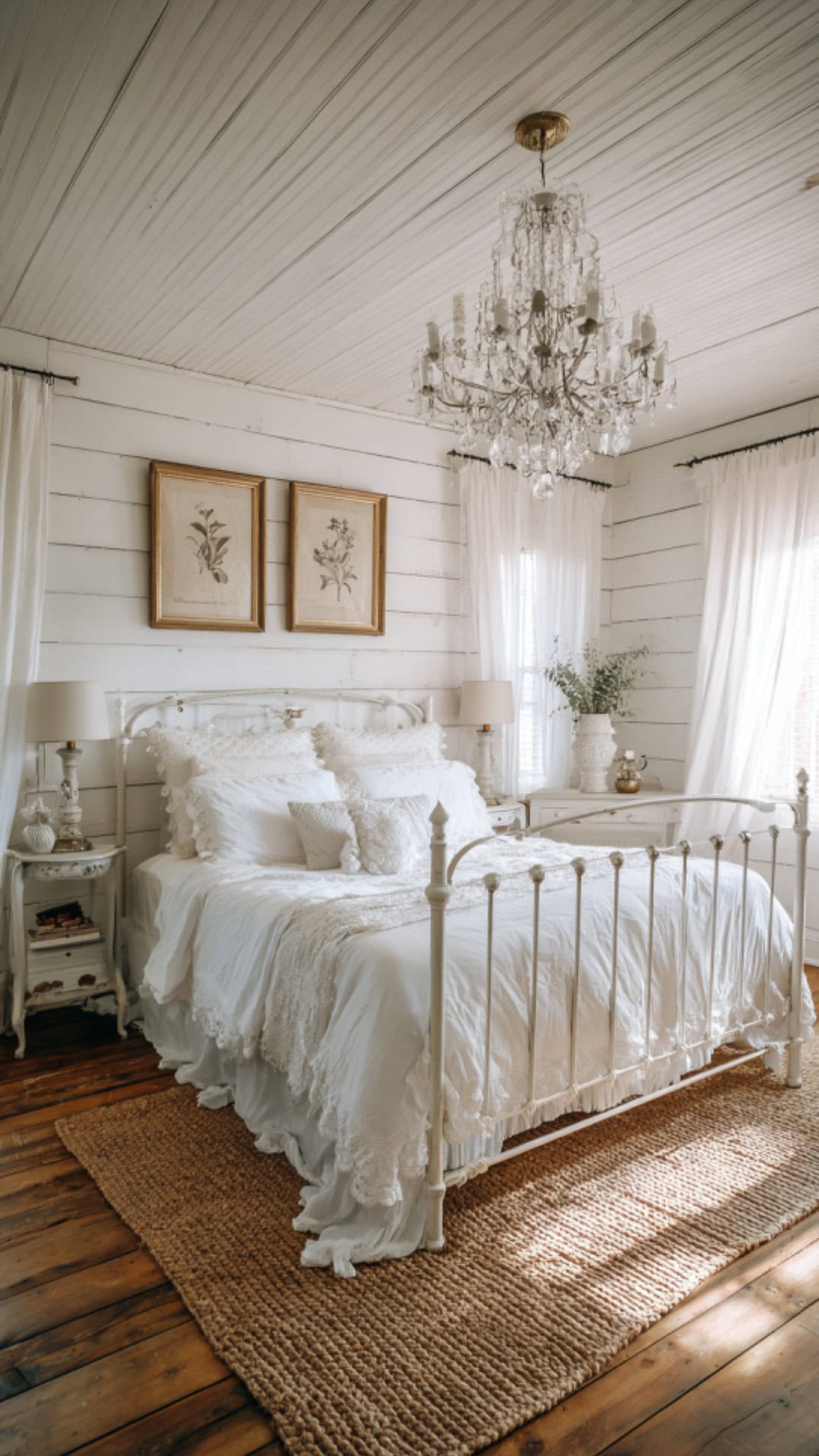 11. White Vintage Bedroom with Bright Elegance