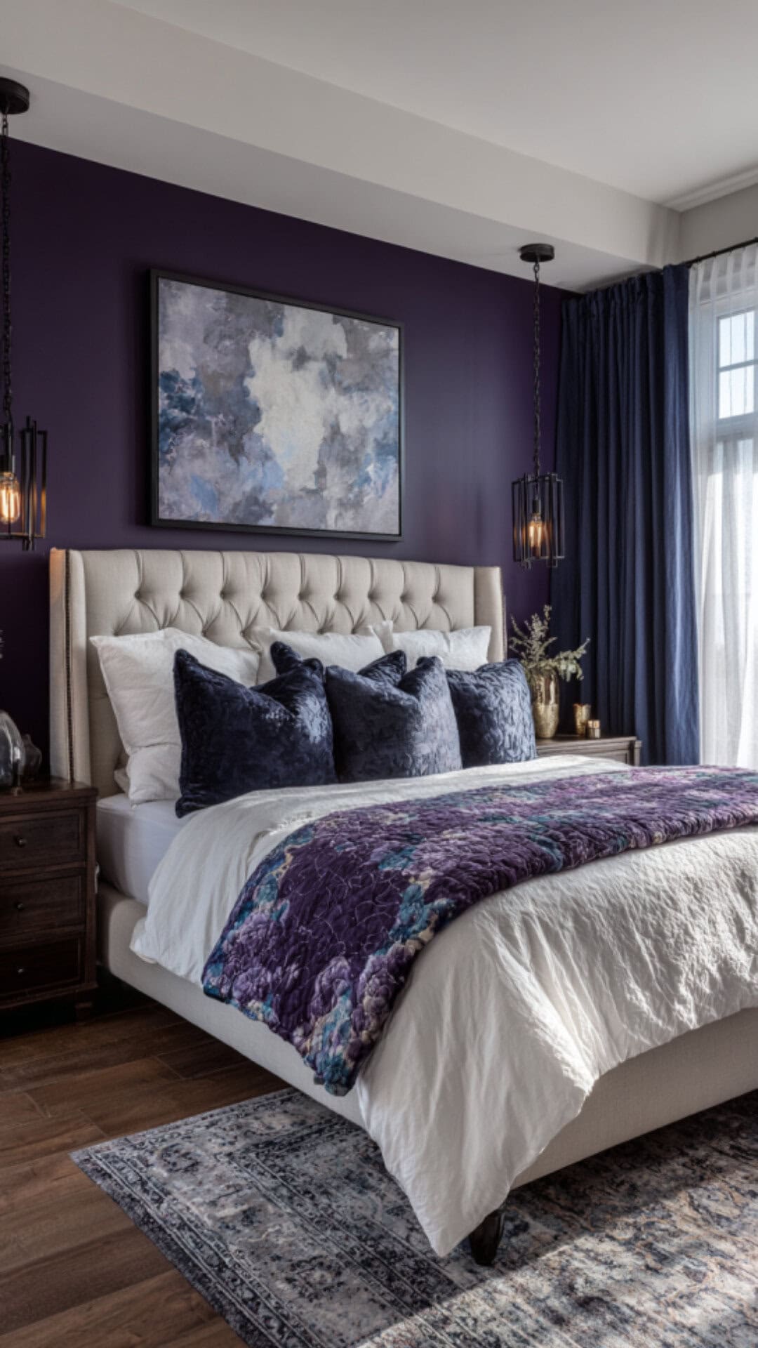 11. Navy and Purple Bedroom with Rich Depth