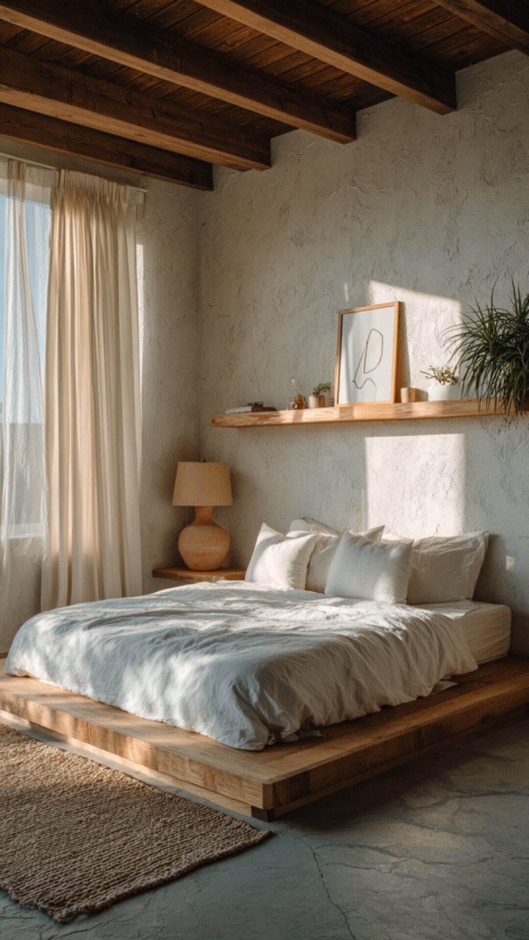 11. Minimalist Rustic Bedroom with Clean Balance
