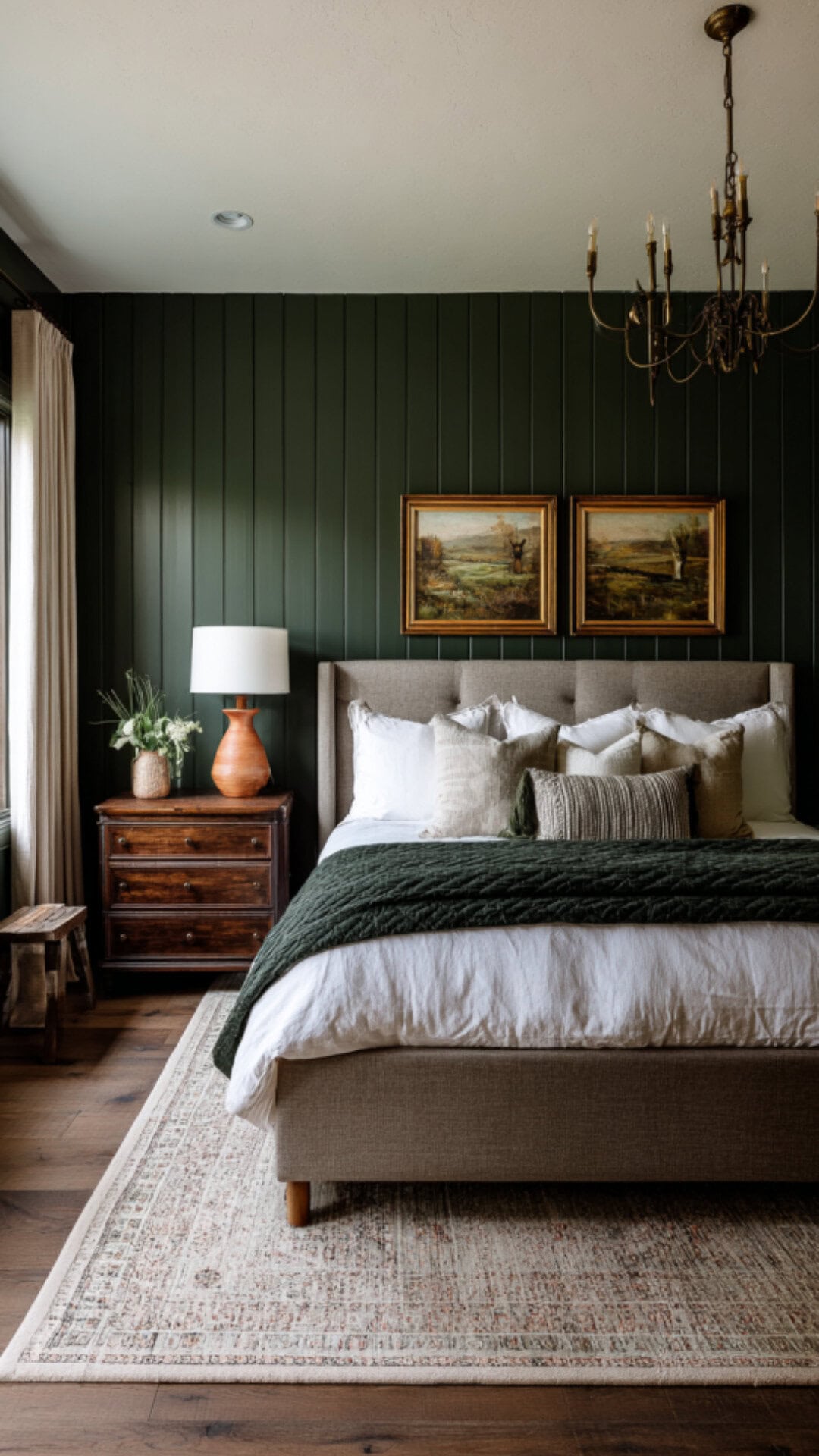 11. Dark Green Western Bedroom with Earthy Sophistication