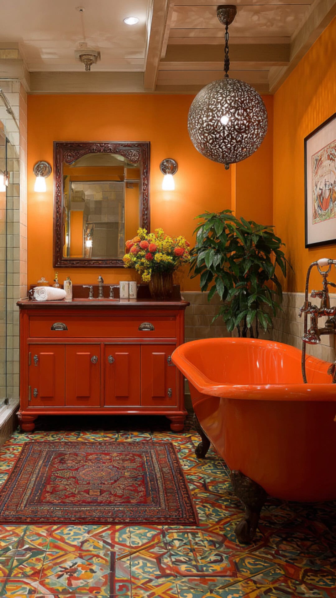 11. Orange Bathroom Decoration with Vibrant Warmth