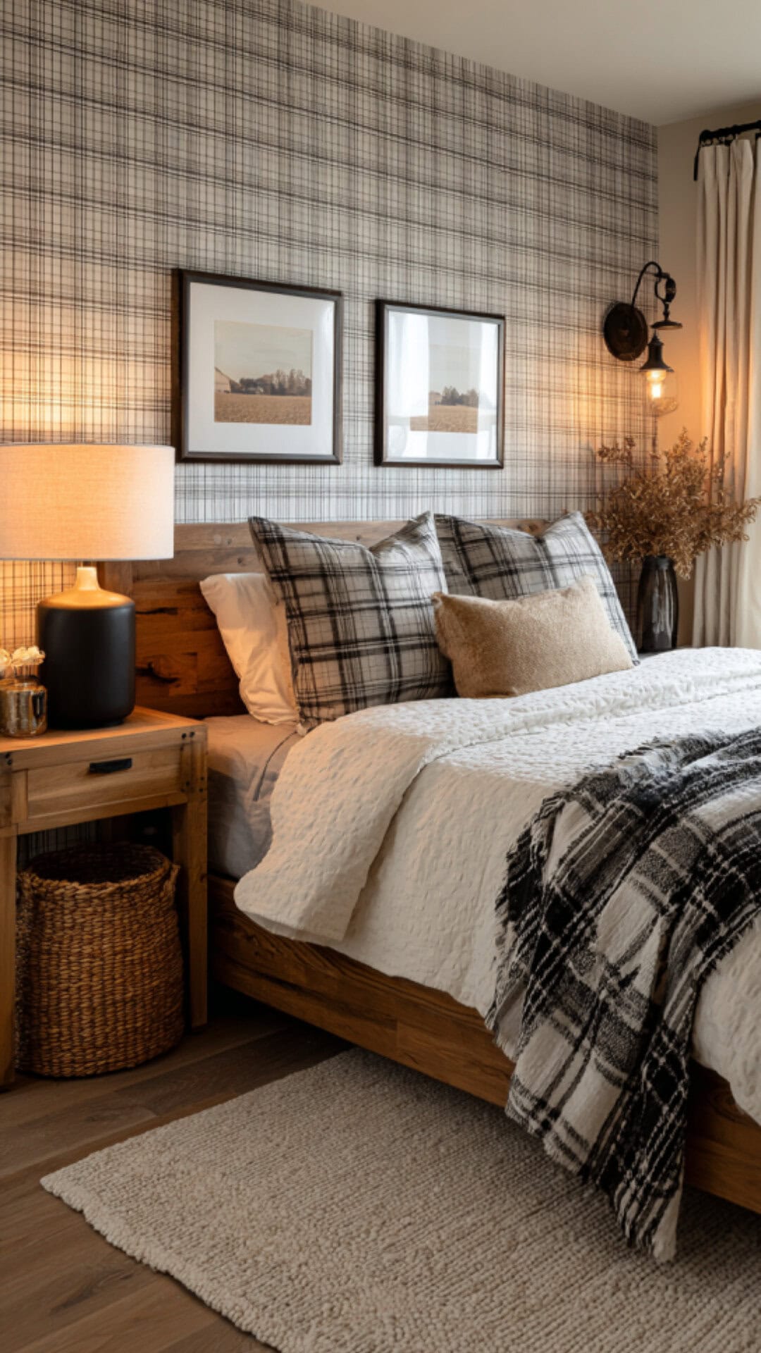 11. Plaid Wallpaper for Bedroom with Classic Comfort