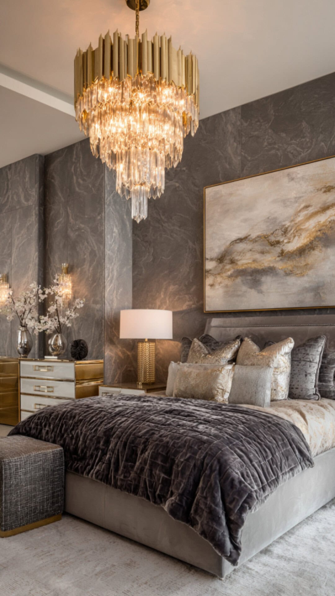 12. Grey and Gold Bedroom with Luxurious Accents