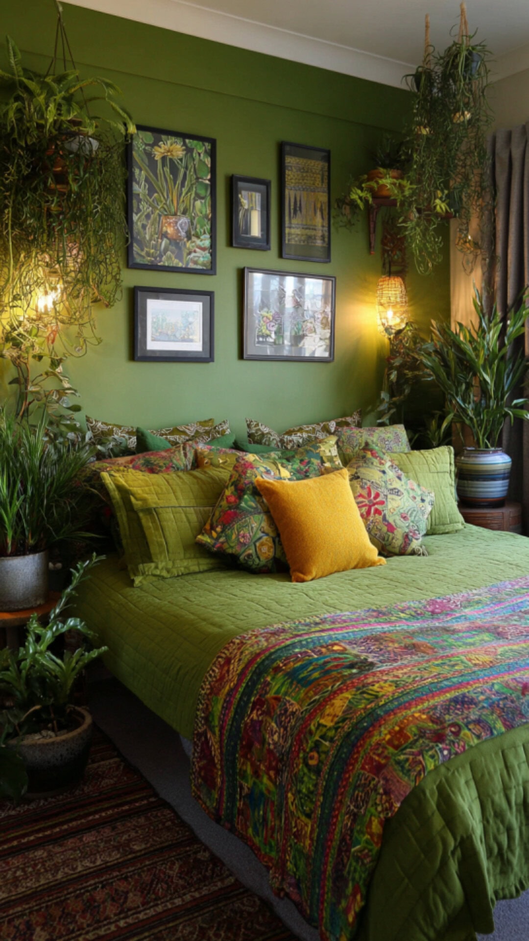 12. Green Eclectic Bedroom with Vibrant Freshness