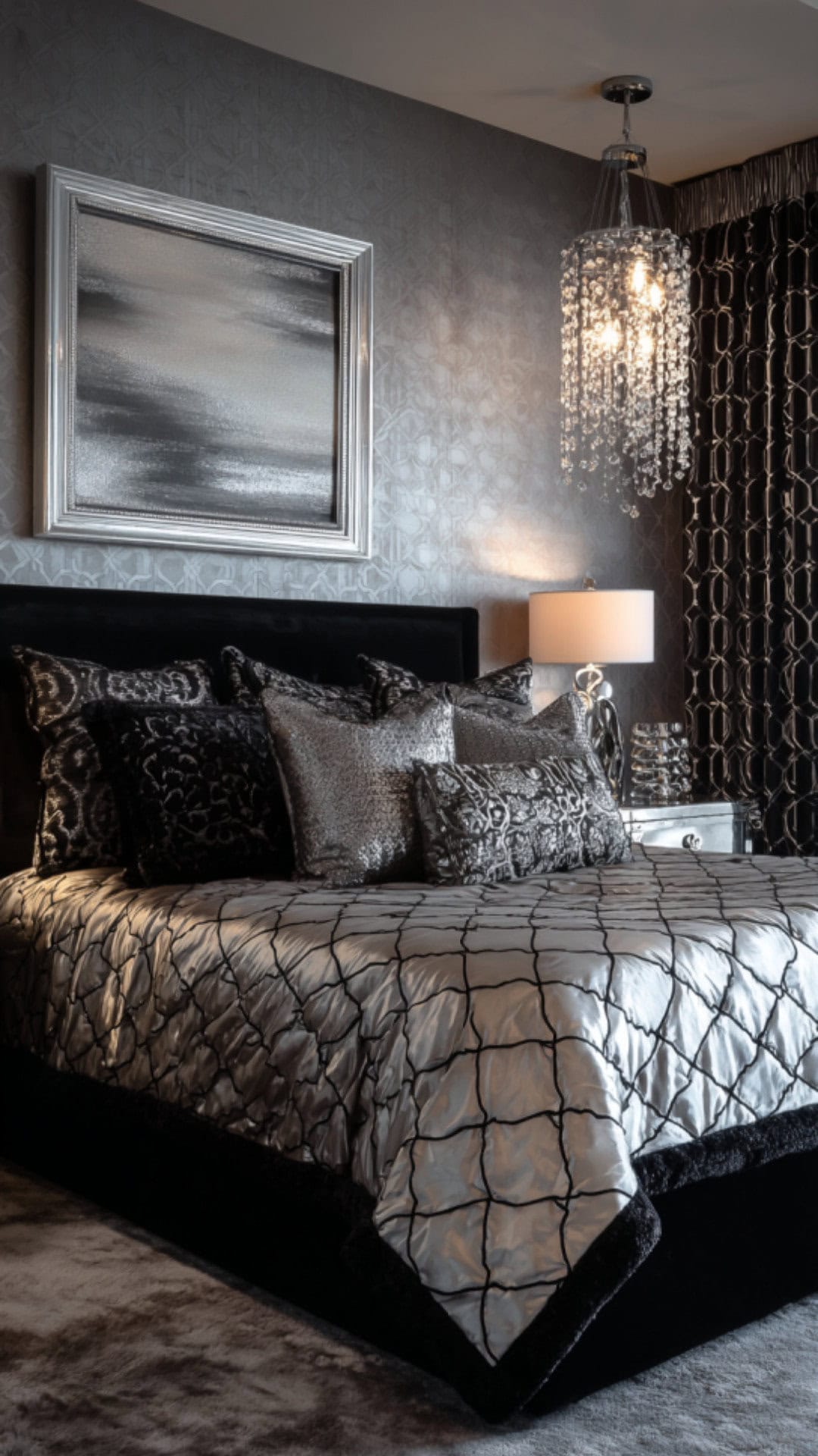 12. Black and Silver Bedroom with Sleek Elegance