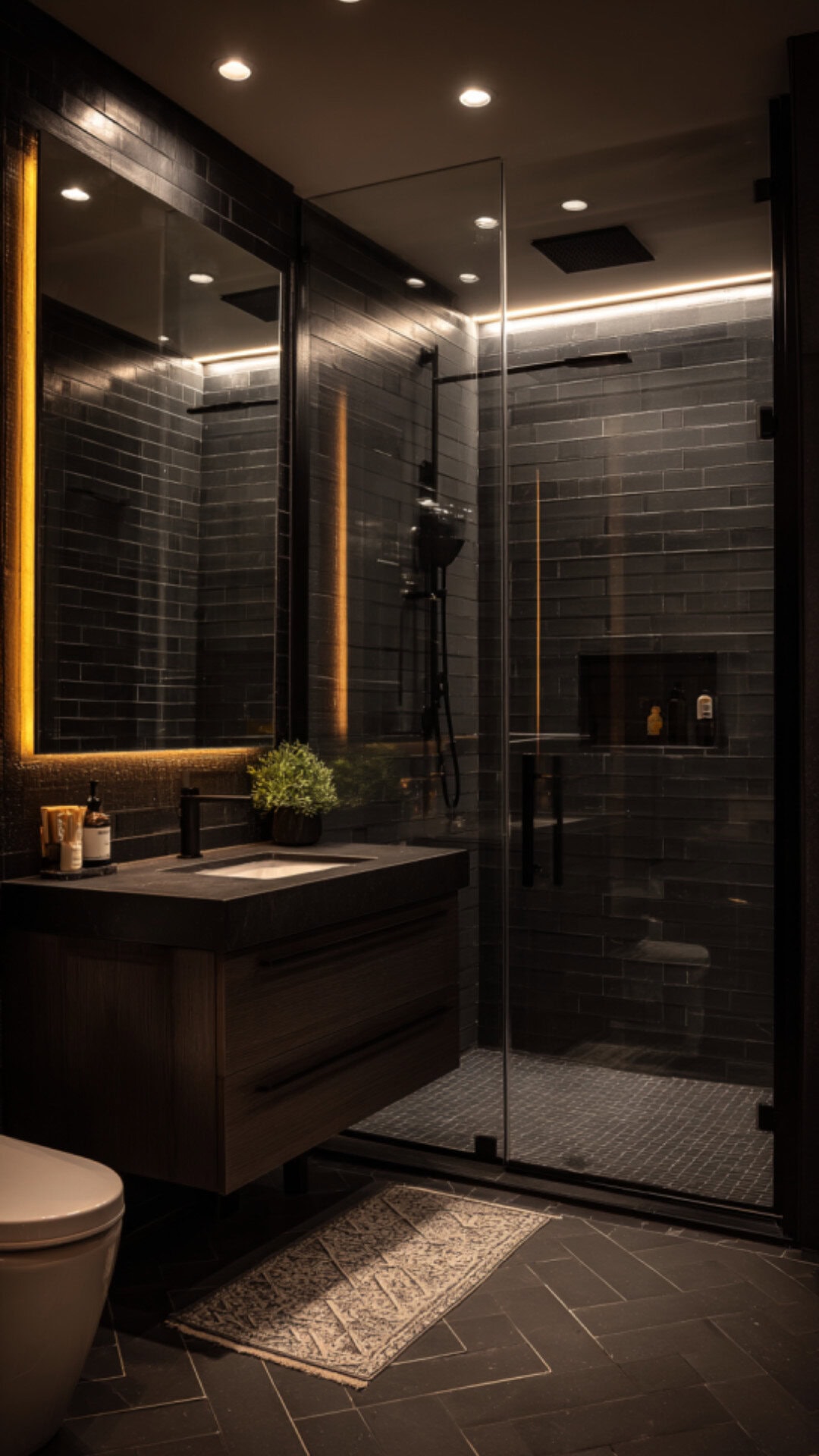 12. Black Contemporary Bathroom with Striking Contrast