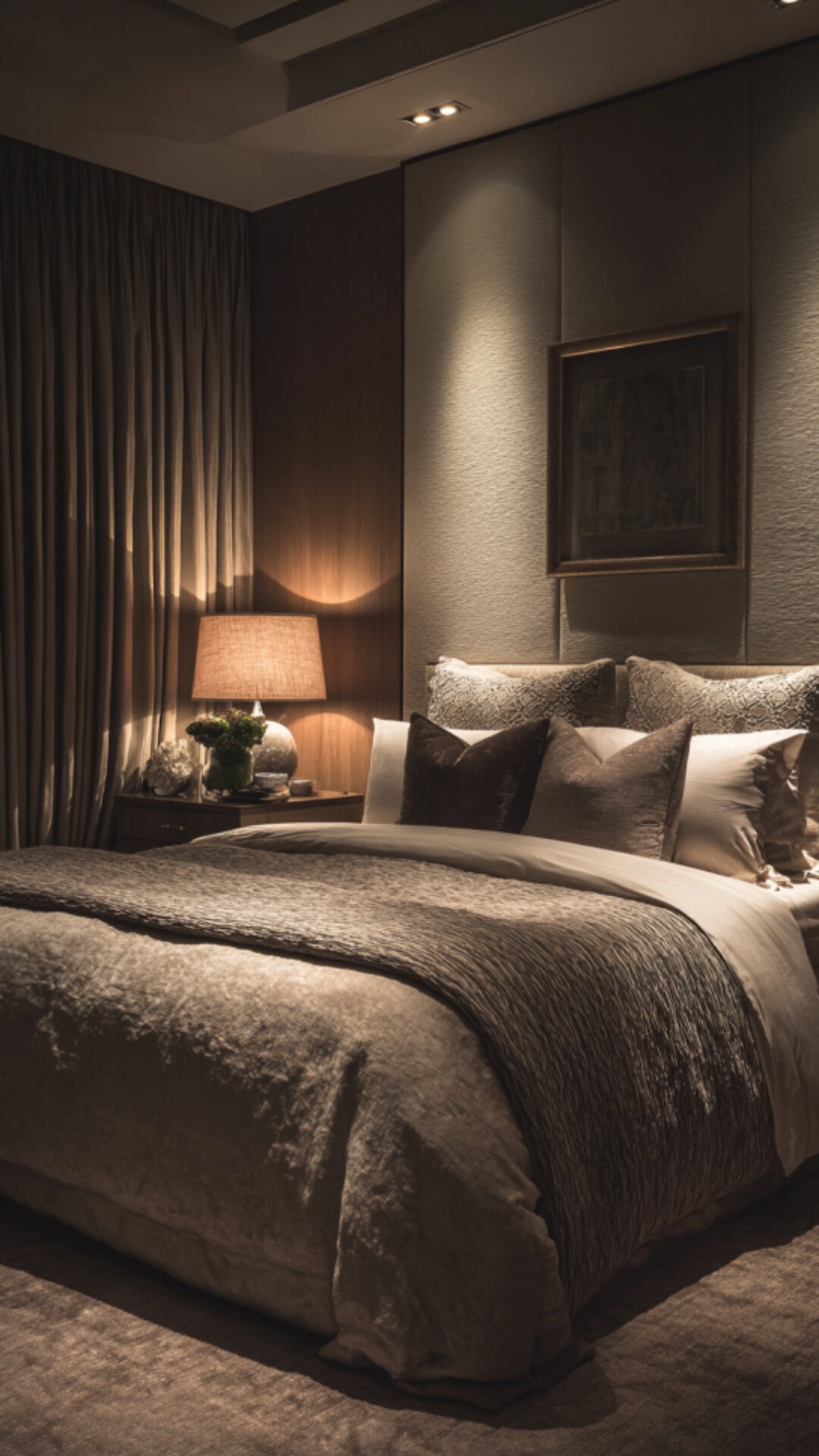 12. Dark Beige Bedroom with Cozy Warmth