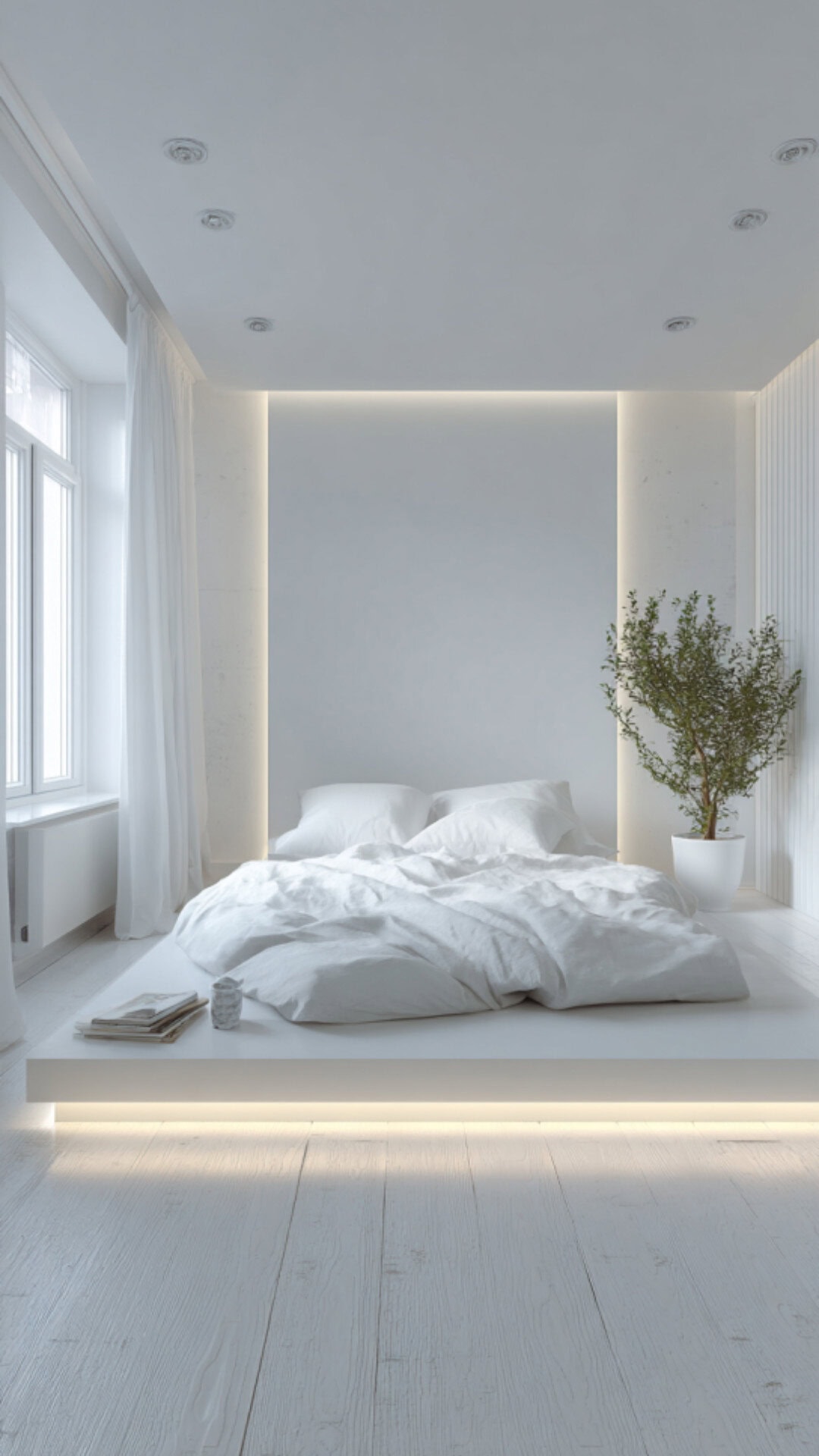 12. Minimalist White Bedroom with Serene Simplicity