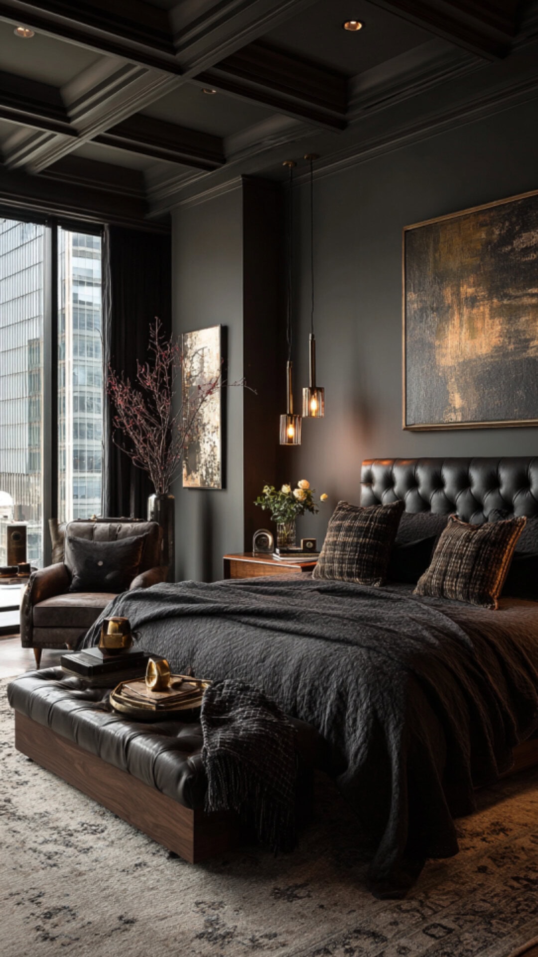12. Masculine Dark Bedroom with Strong Character