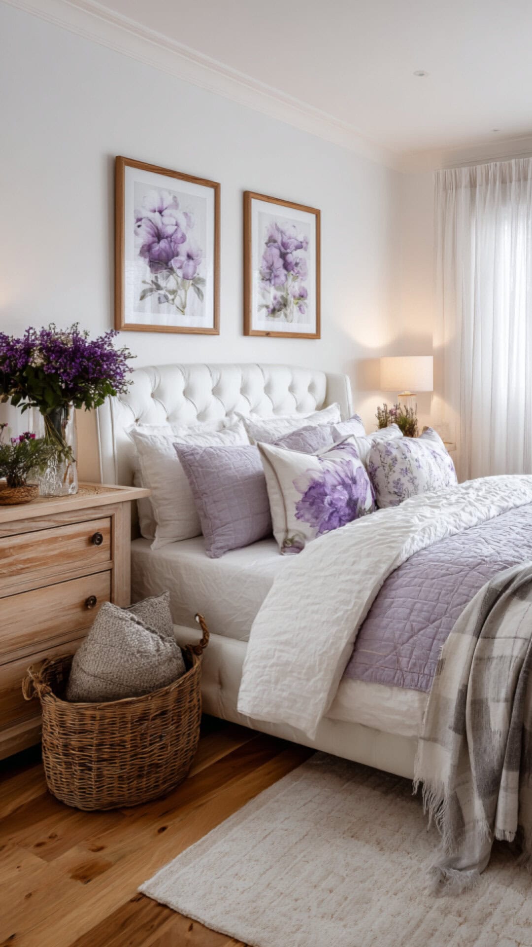 12. White and Purple Bedroom with Fresh Balance