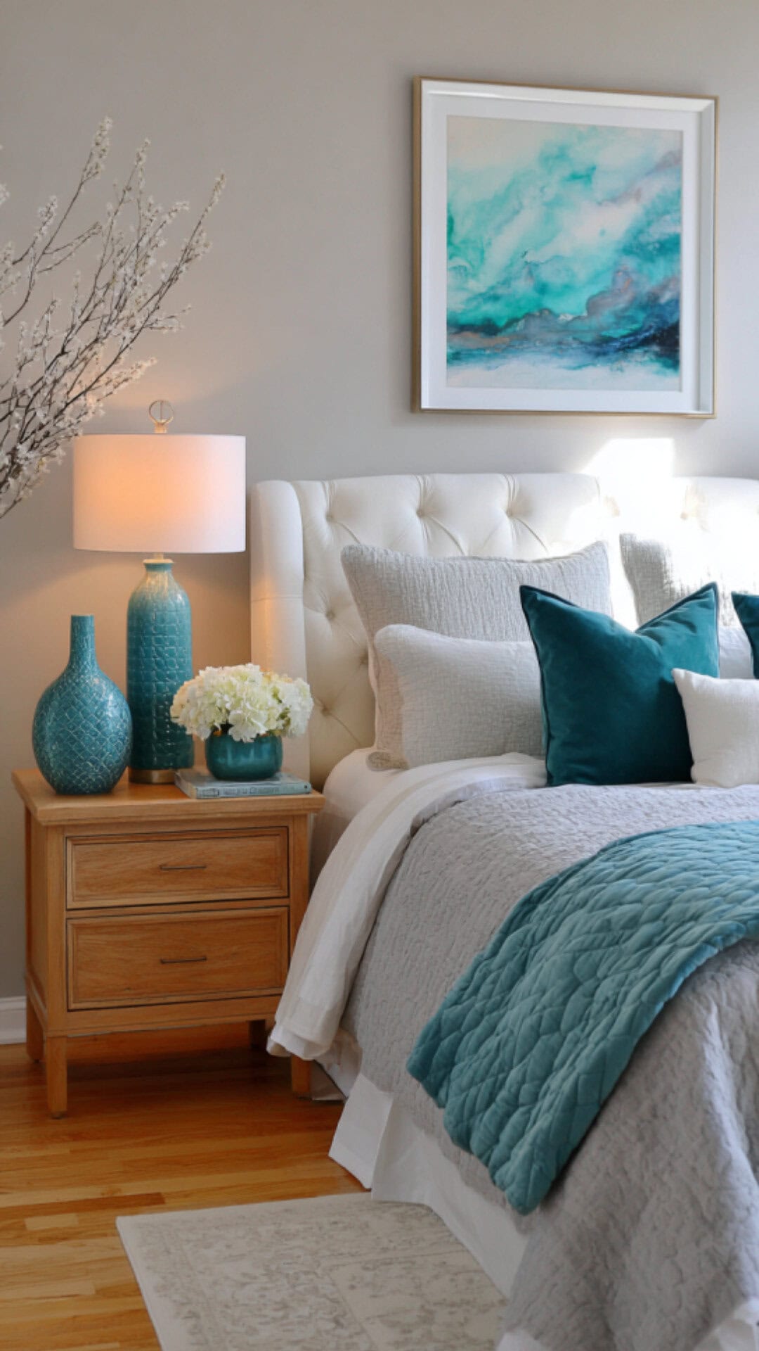 12. Grey and White Bedroom with Teal Style