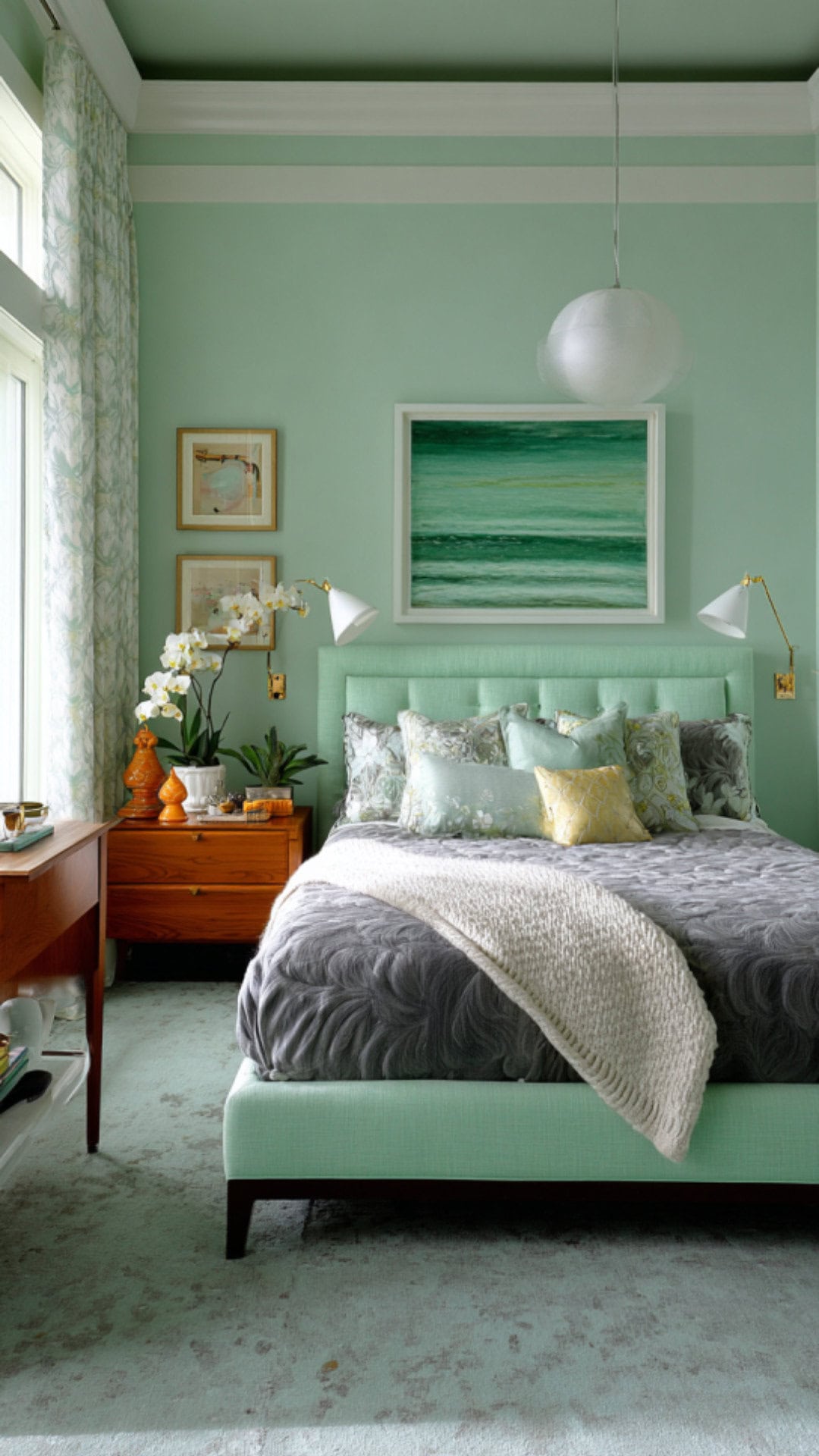 12. Mint Green Bedroom with Light Freshness