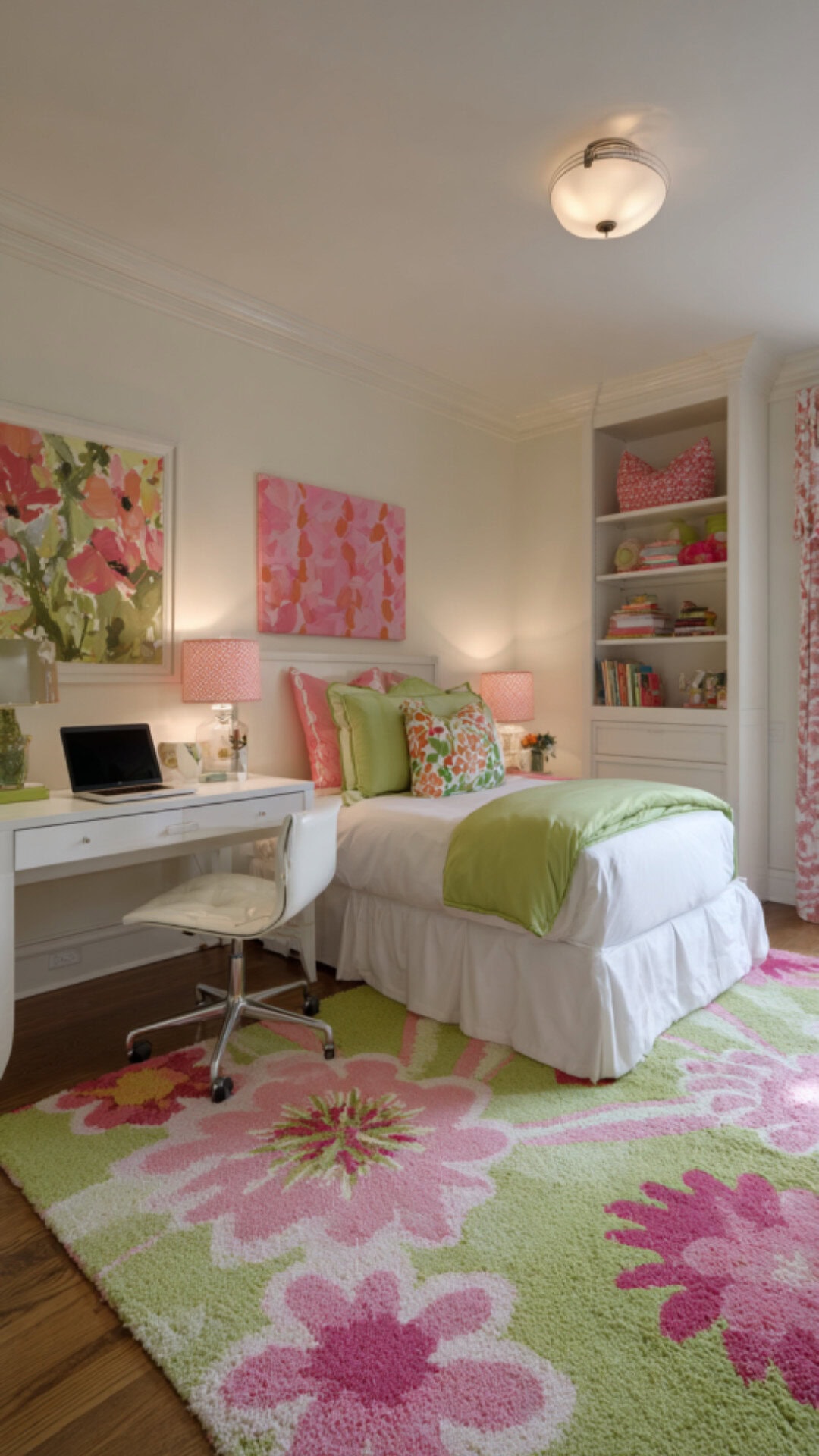 12. Pink and Green Girls Bedroom with Playful Balance