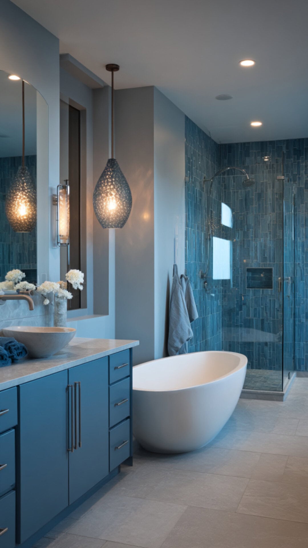 13. Blue Contemporary Bathroom with Cool Tranquility