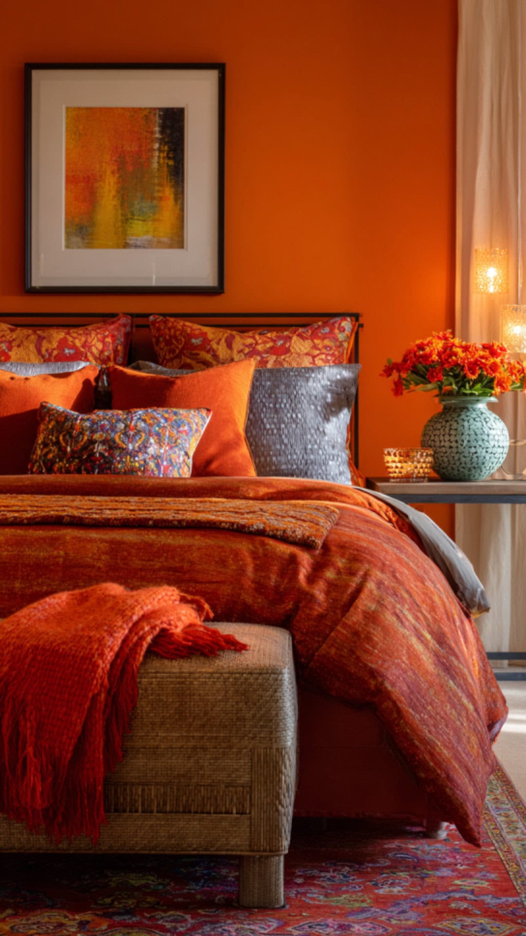 13. Orange Warm Bedroom with Vibrant Glow
