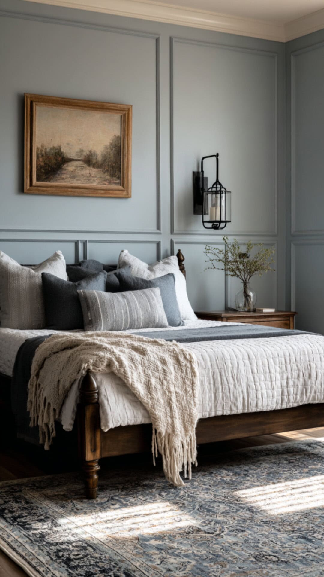14. Dusty Blue Bedroom with Vintage Charm