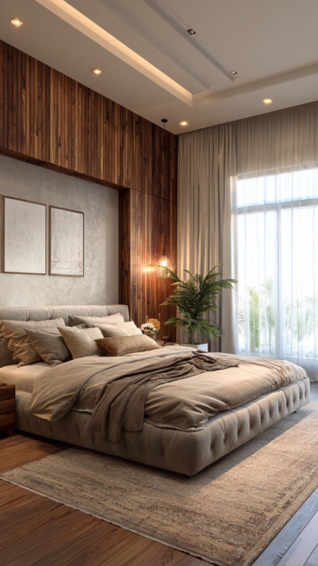 14. Beige and Wood Bedroom with Organic Warmth