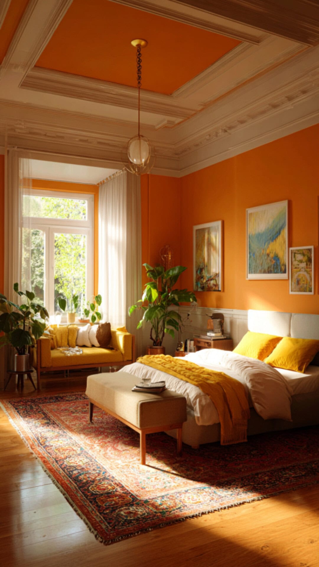 14. Orange and Yellow Bedroom with Warm Radiance