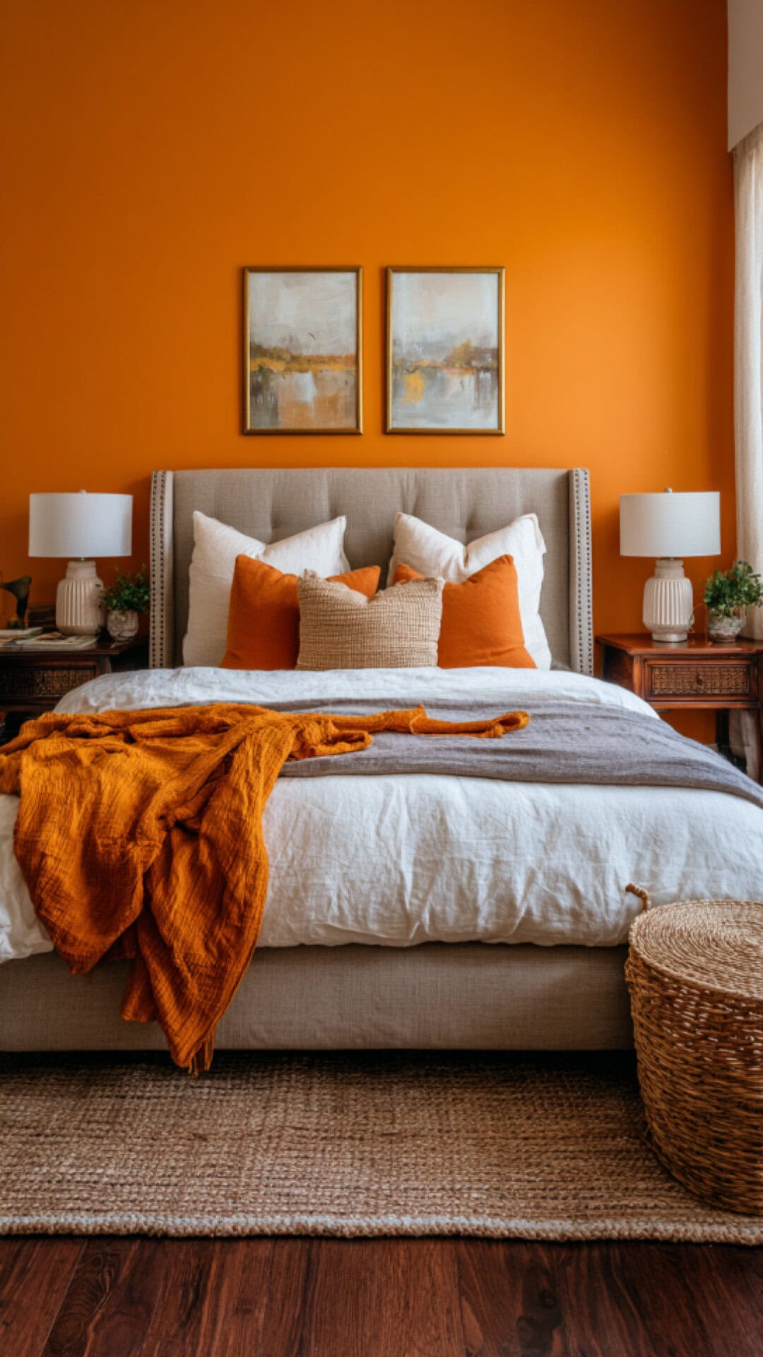14. Bedroom with Orange Accent Wall