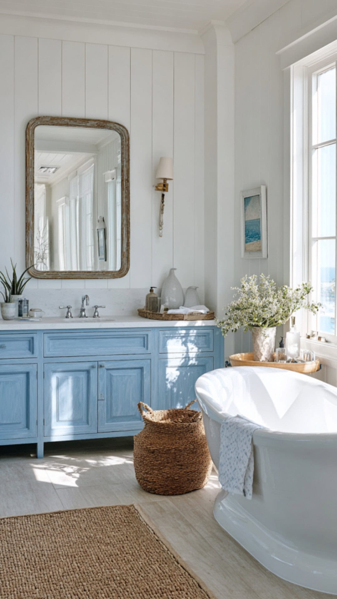 14. Coastal Bathroom Paint with Breezy Calm