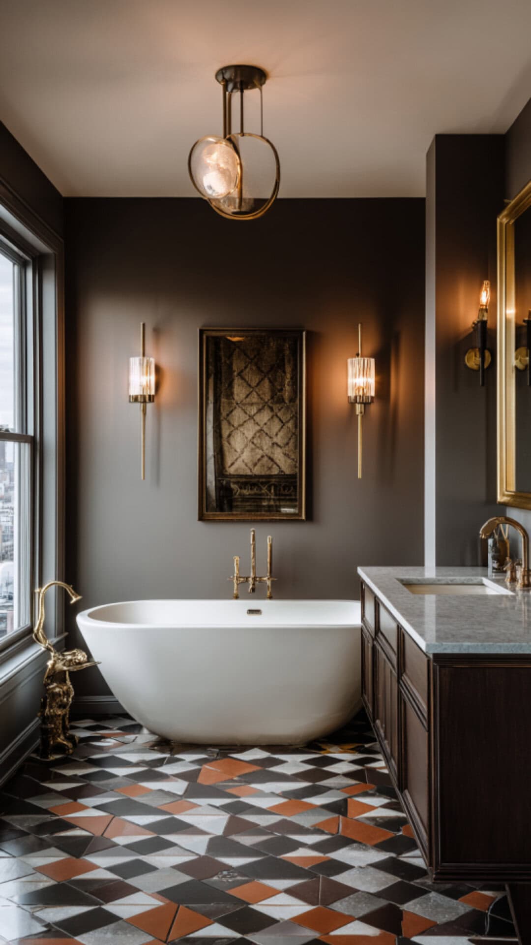 14. Art Deco Bathroom Sconces with Bold Geometry