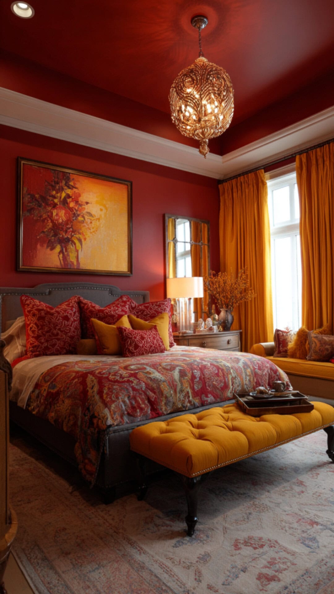 15. Red and Yellow Bedroom with Energetic Flair