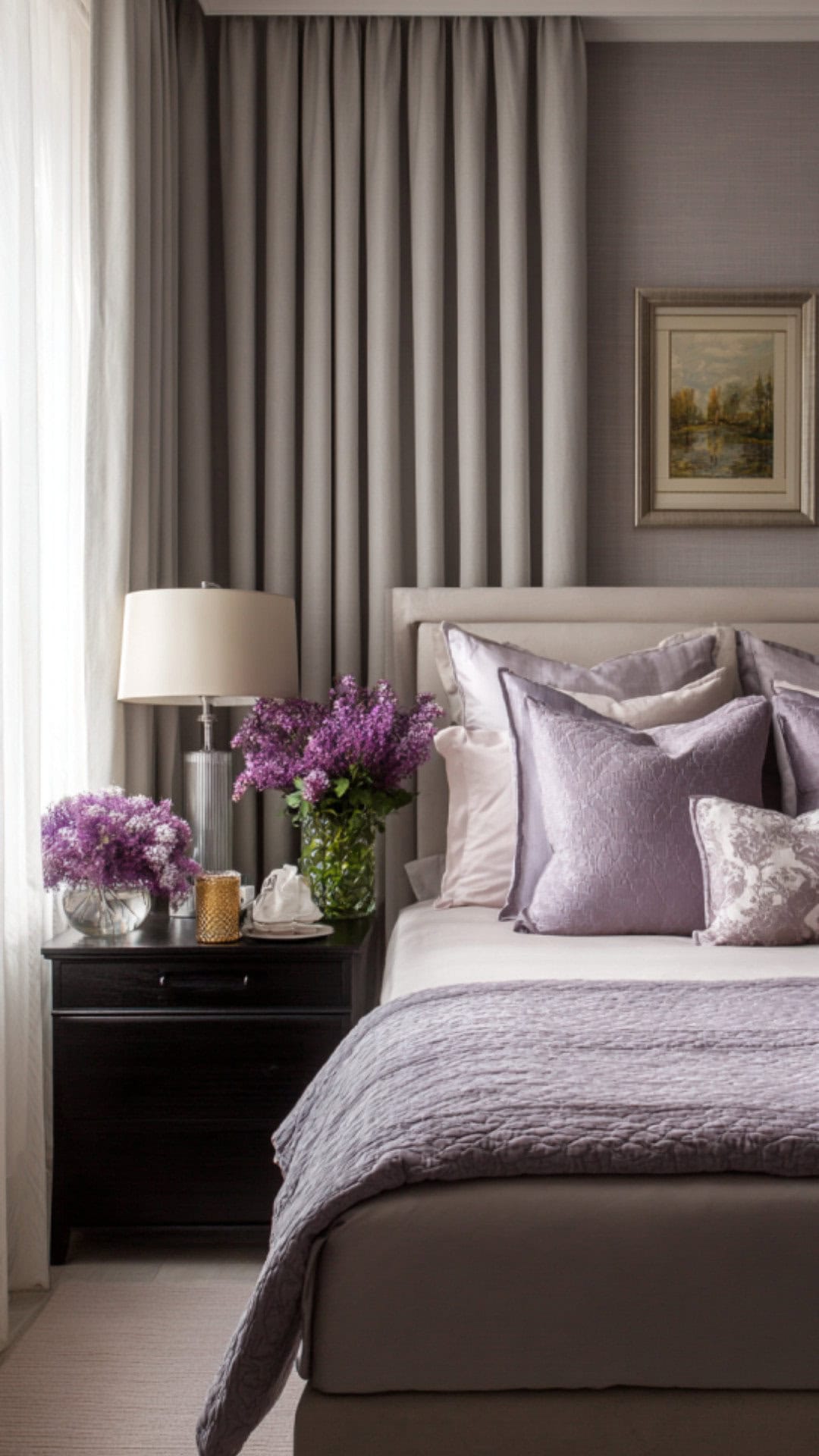 15. Grey and Lavender Bedroom with Gentle Serenity