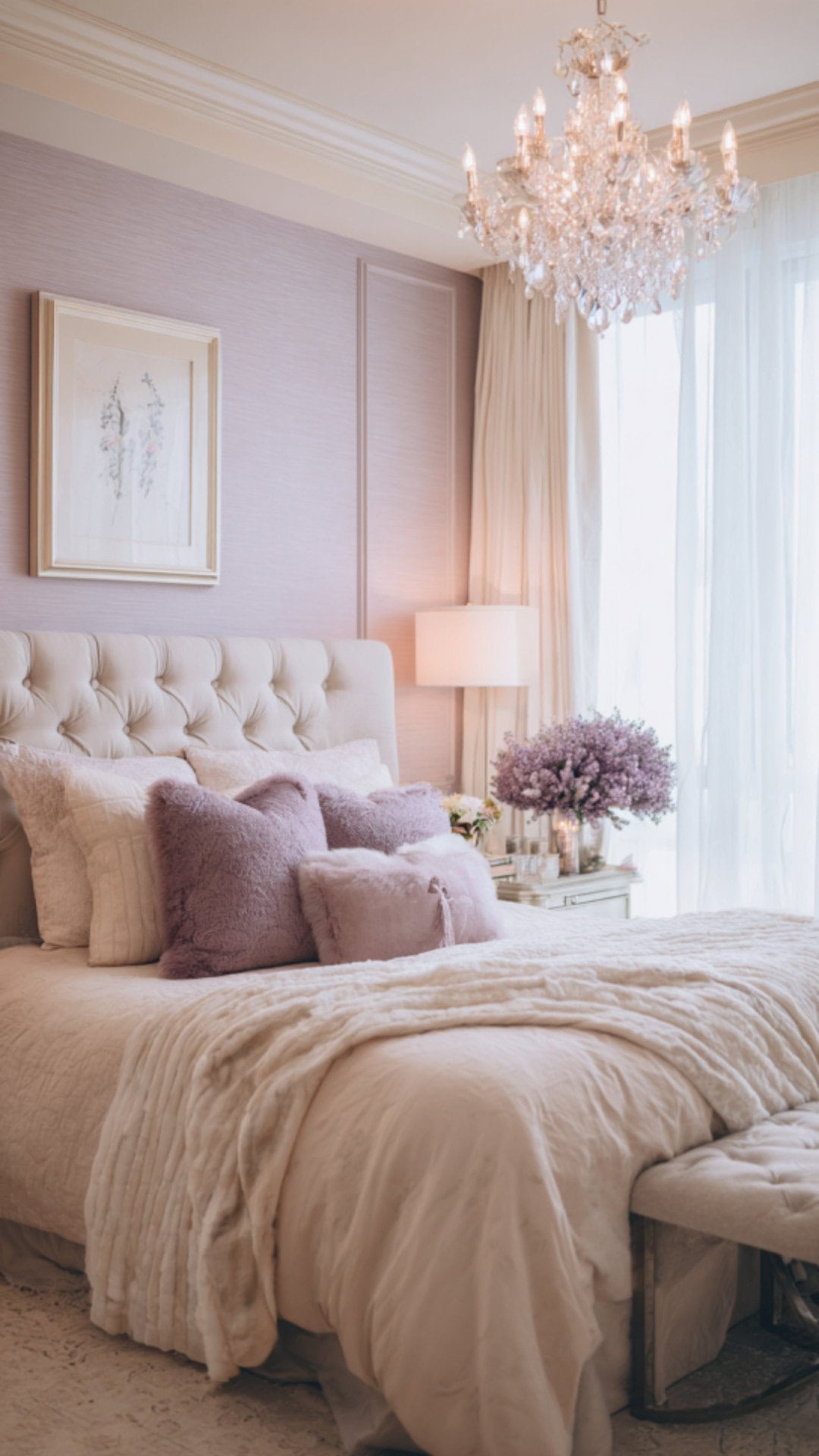 15. Lavender Bedroom Accent Wall with Soft Serenity