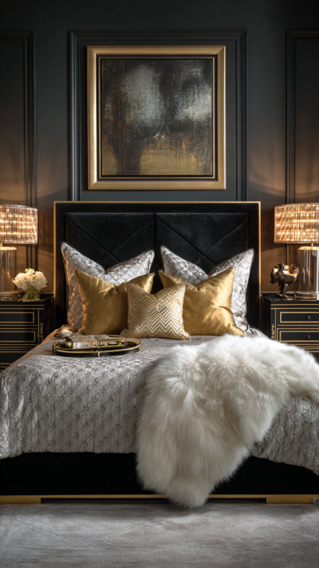 2. Black and Gold Bedroom with Luxurious Glamour