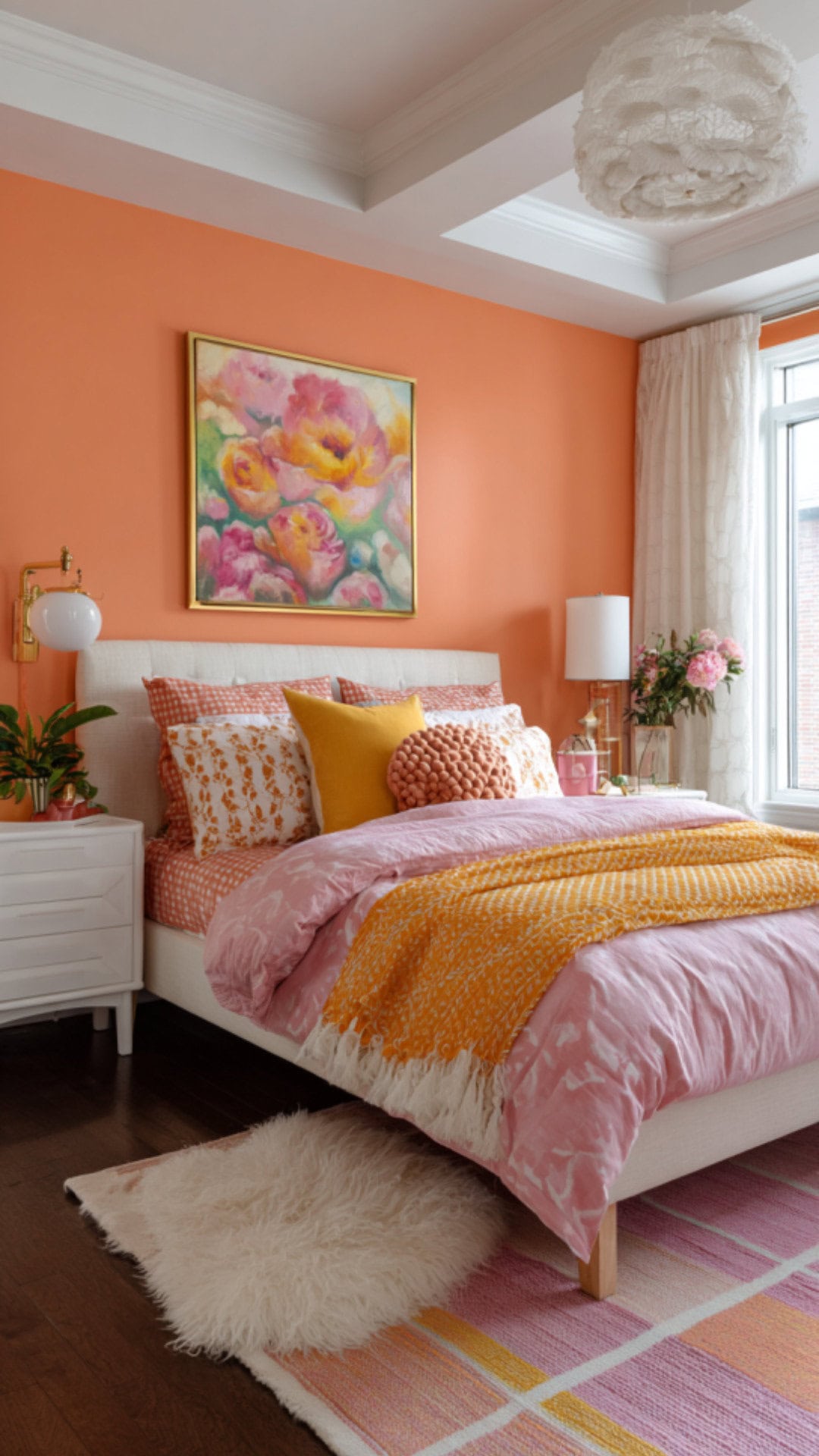 2. Orange and Pink Bedroom with Playful Energy