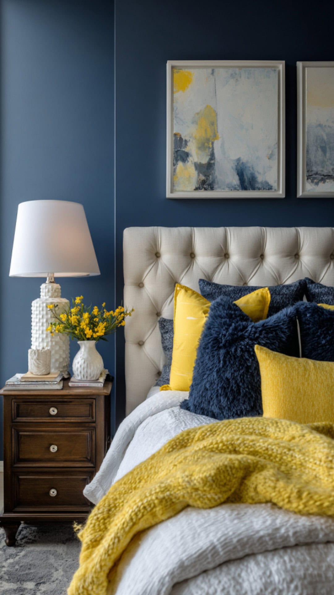2. Blue and Yellow Bedroom with Classic Contrast
