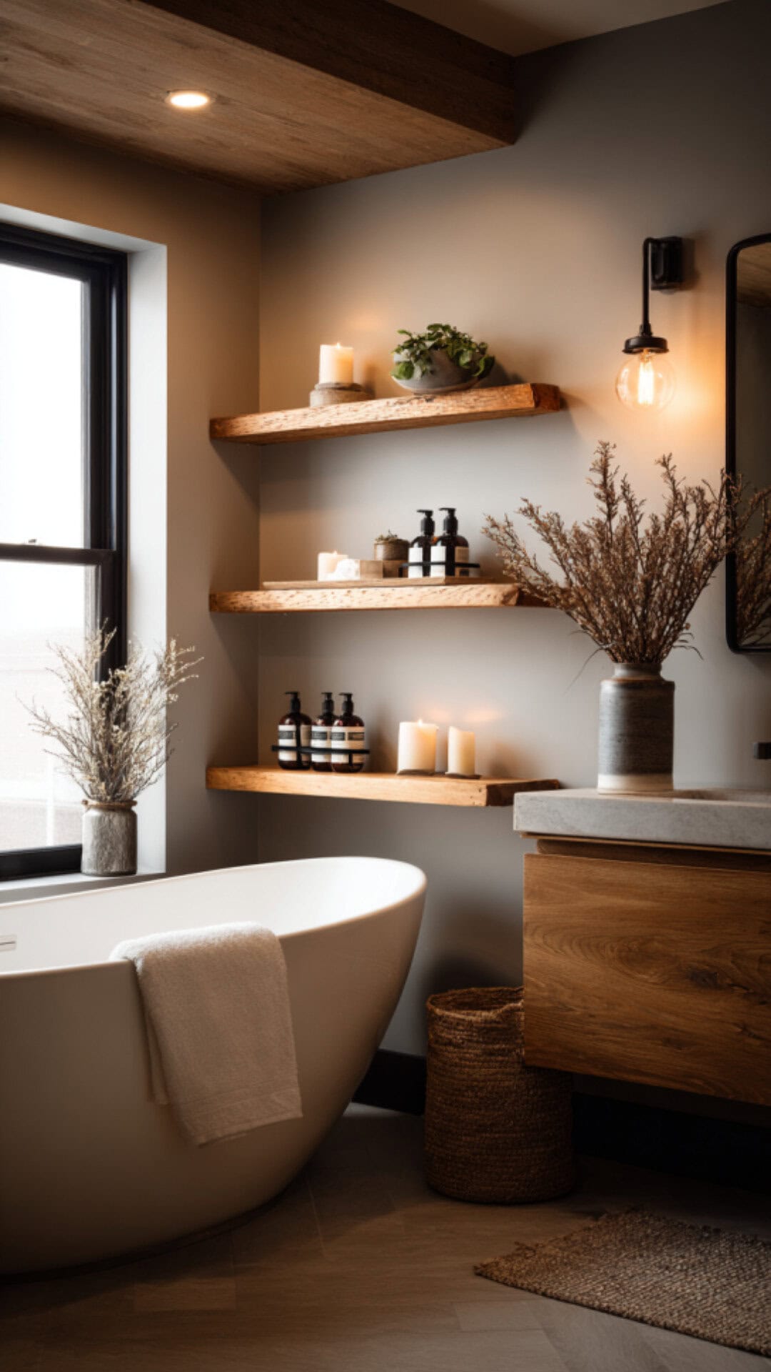 2. Wooden Floating Shelves for Natural Warmth