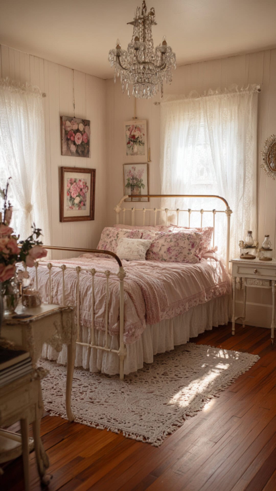 2. Feminine Vintage Bedroom with Soft Elegance