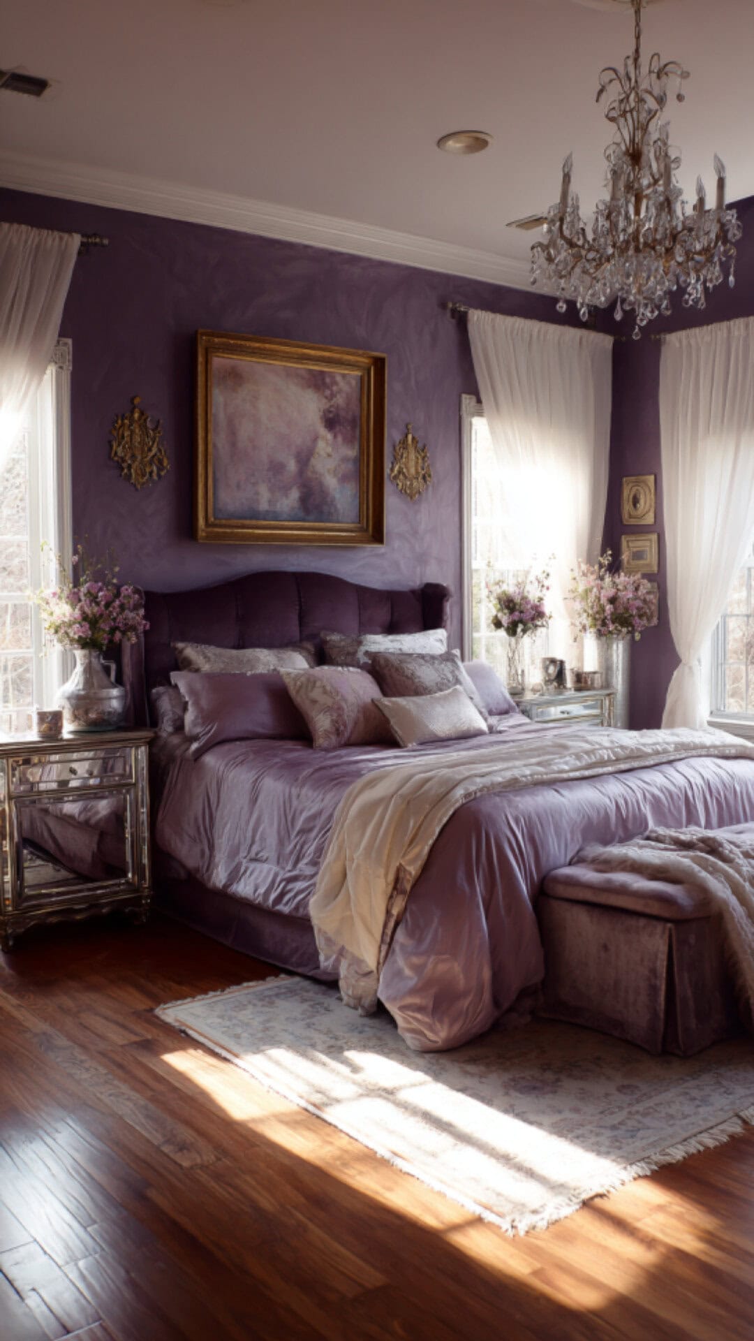 2. Purple Romantic Bedroom with Regal Charm