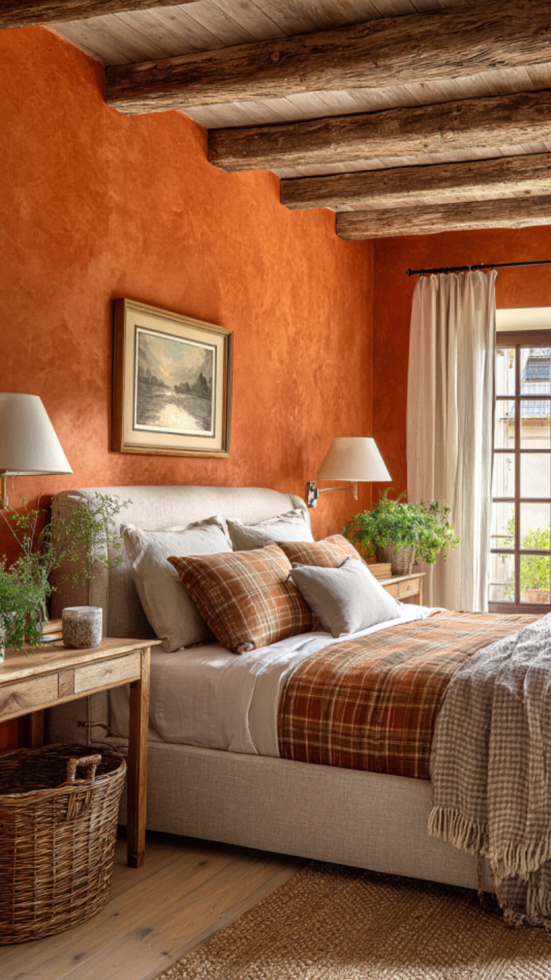 3. Orange Rustic Bedroom with Cozy Warmth
