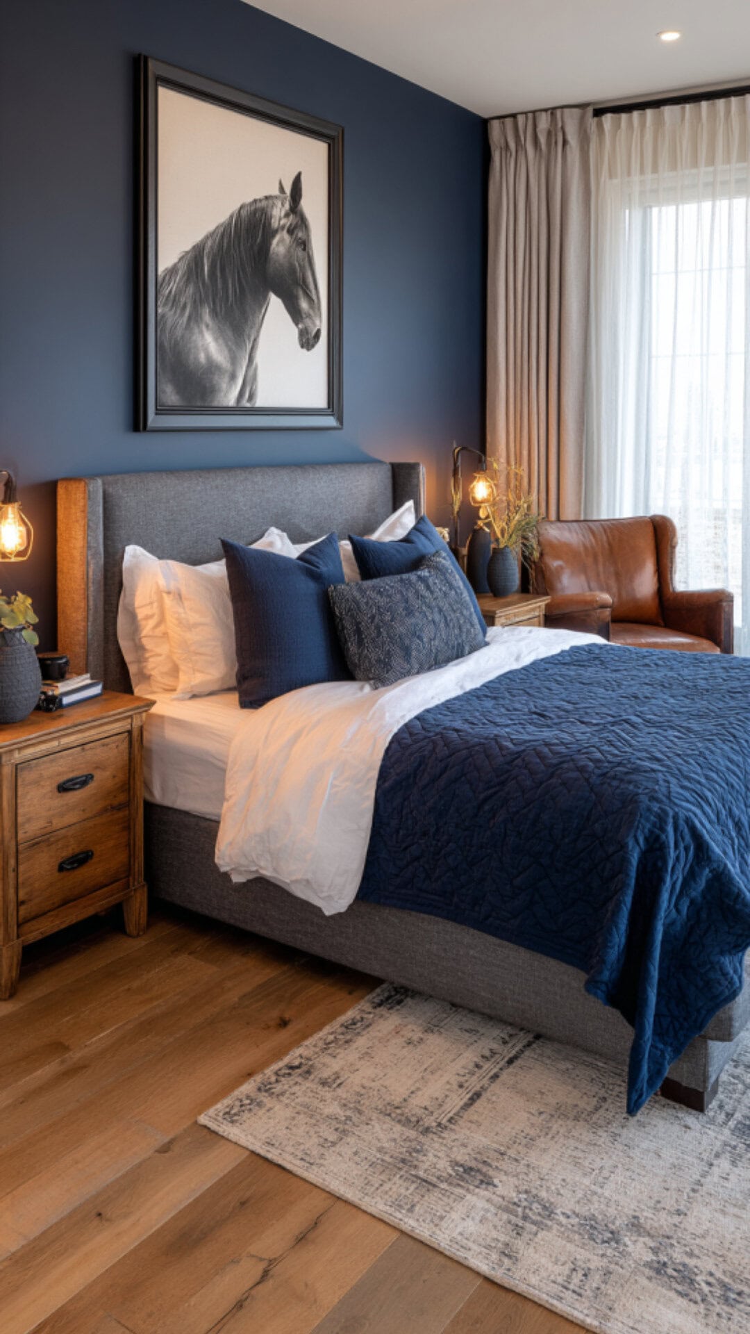 2. Navy Blue Western Bedroom with Bold Depth