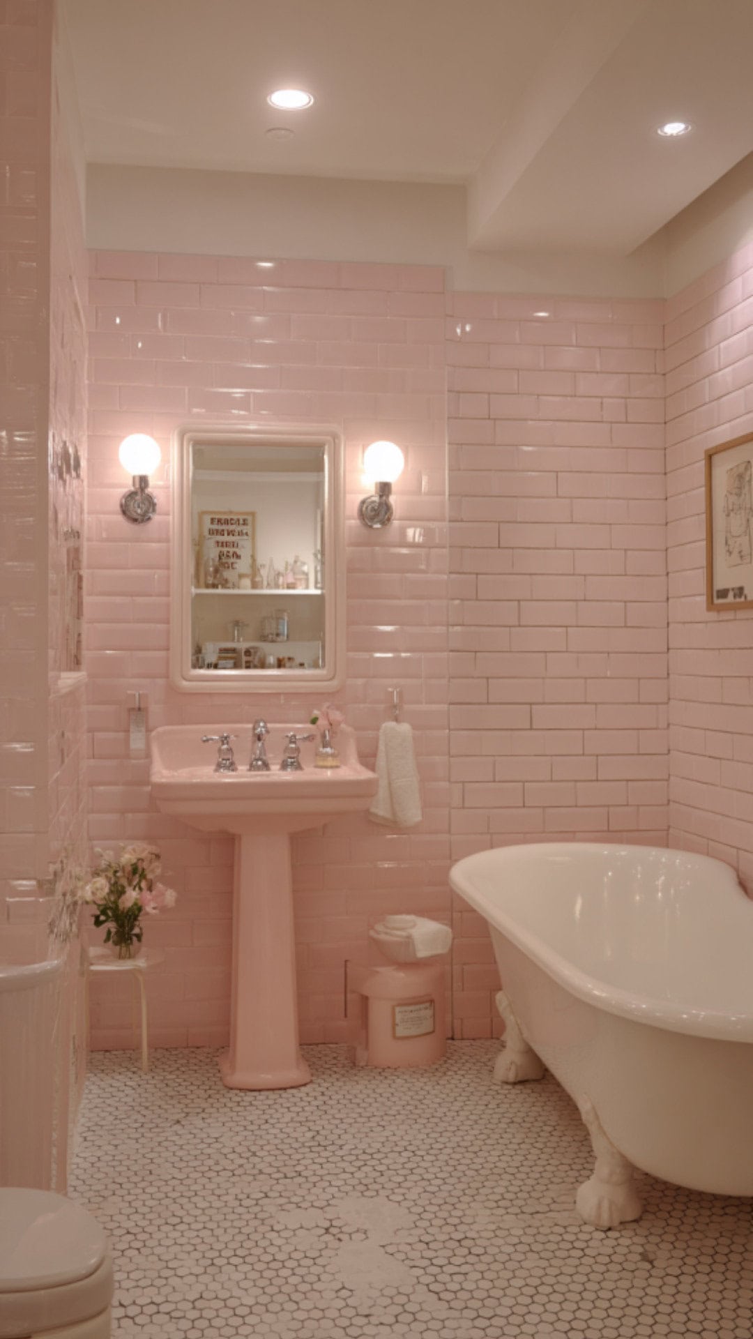 2. Pink Retro Bathroom with Feminine Charm
