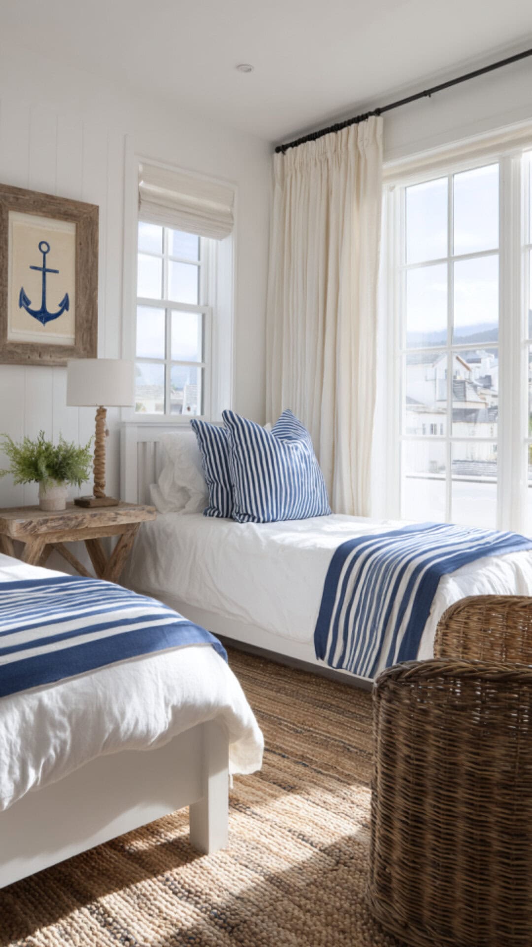 2. Coastal Twin Bedroom with Breezy Style
