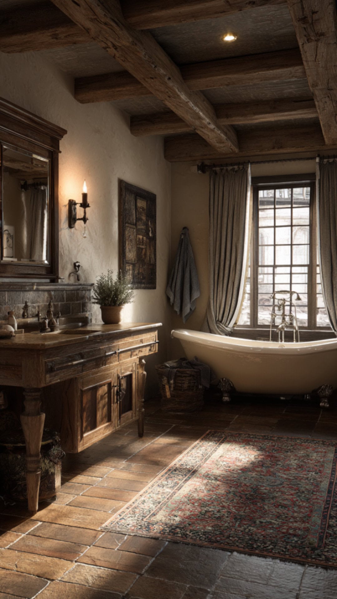 2. French Country Bathroom with Rustic Character